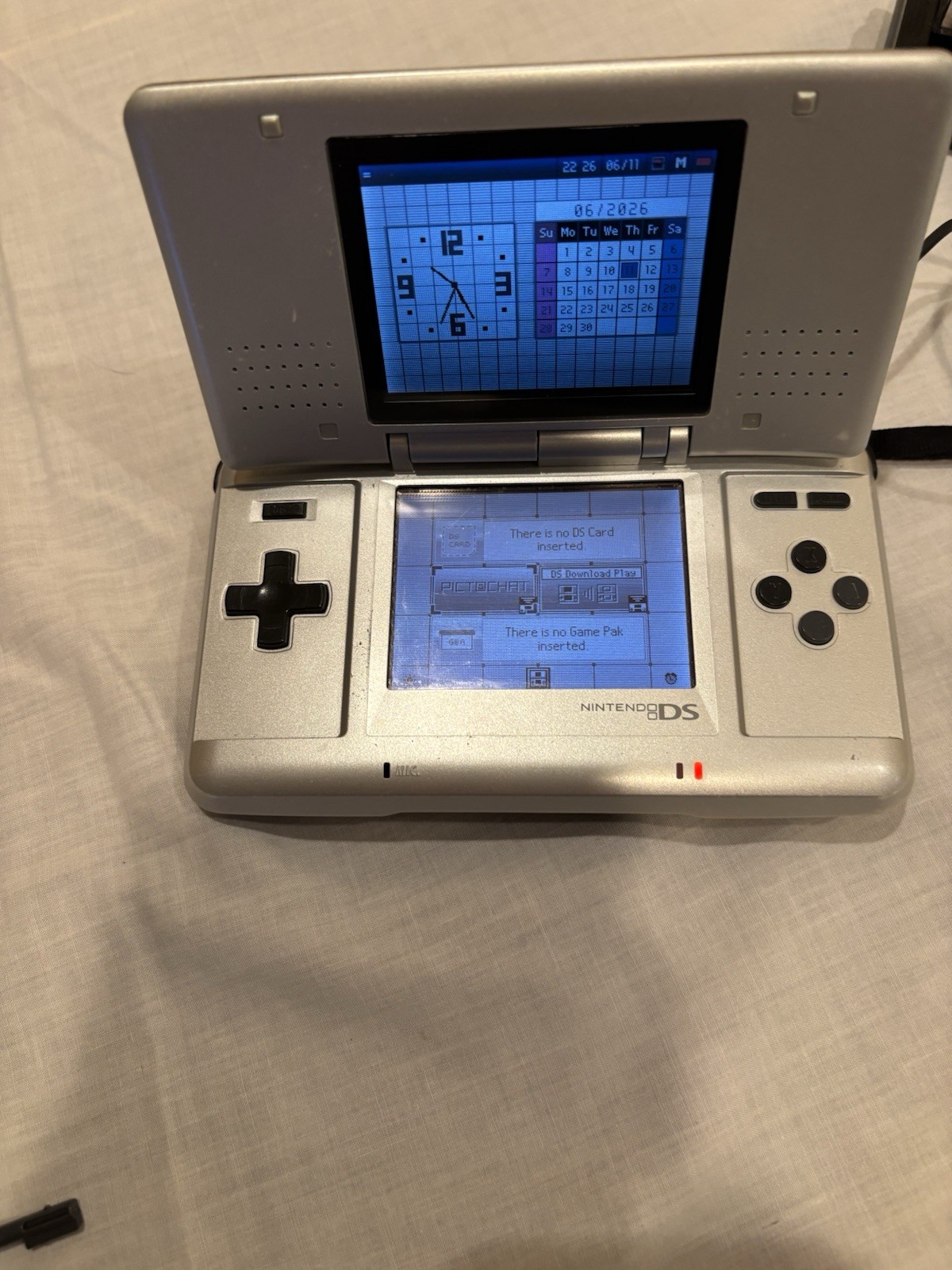 Silver Nintendo DS Handheld System With Metroid Prime Hunters First Hunt Tested