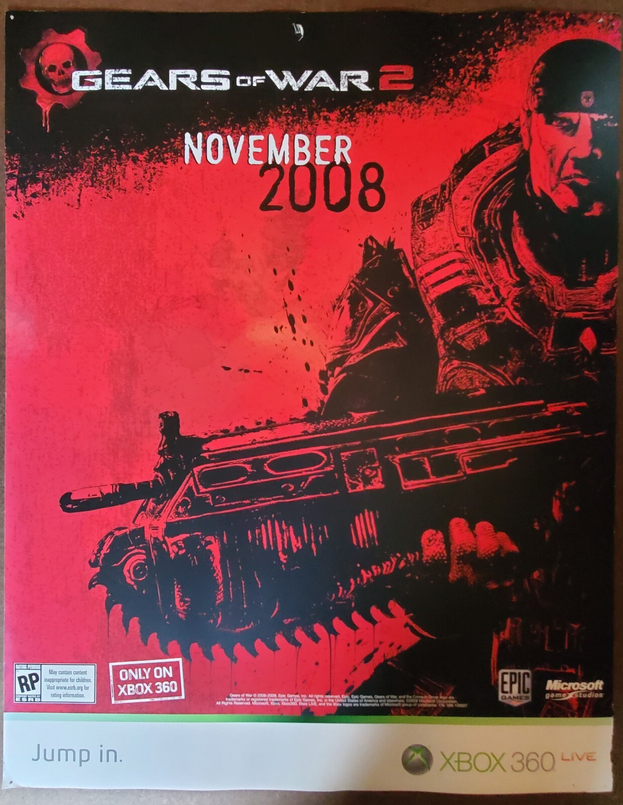 Gears of War 2 Xbox 360 Promo Launch Poster 22″x28″ 2008 Microsoft Rare XB360