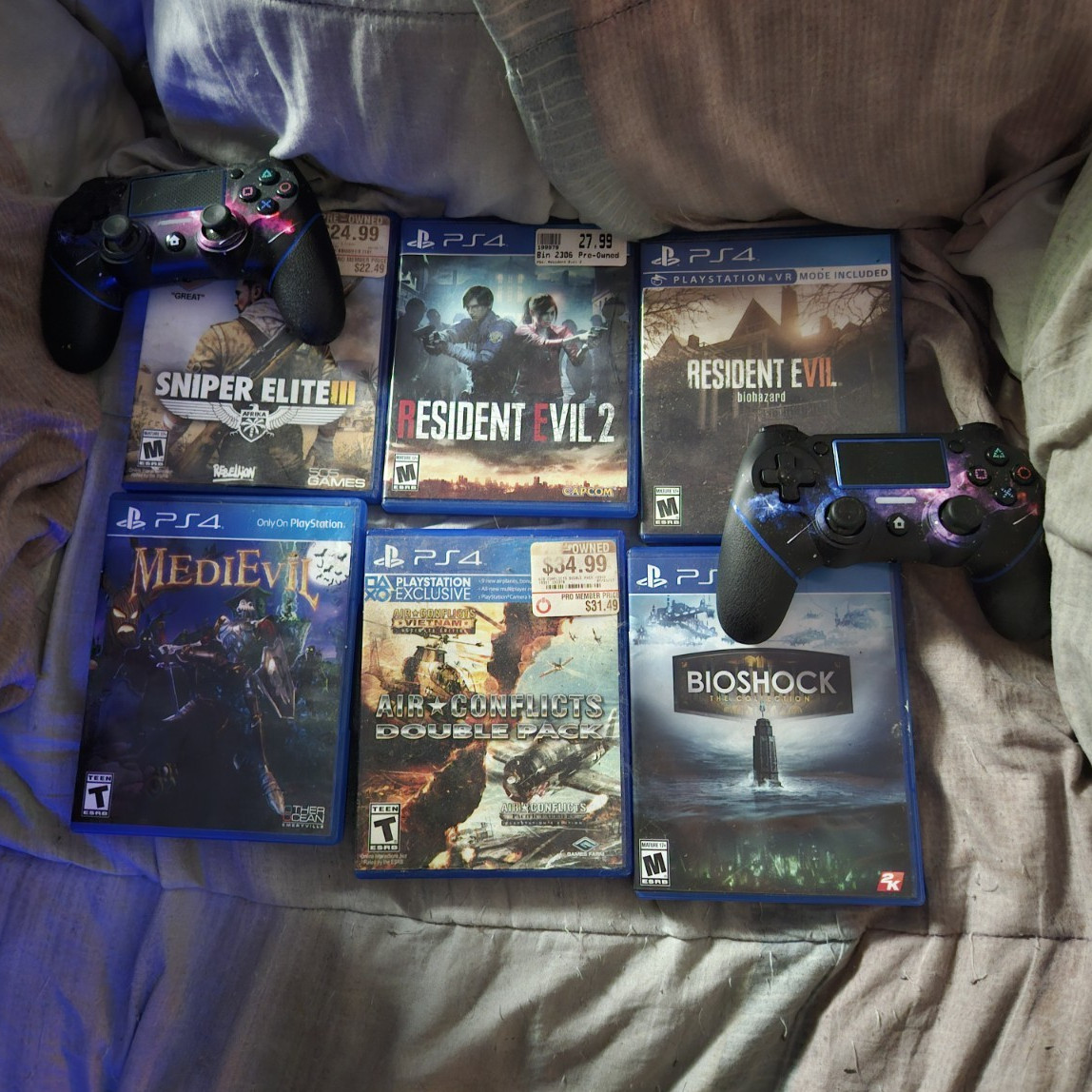 PS 4 Slim 1TB Black Console Bundle w/ 2 Controllers,Games And 3TB External Hd