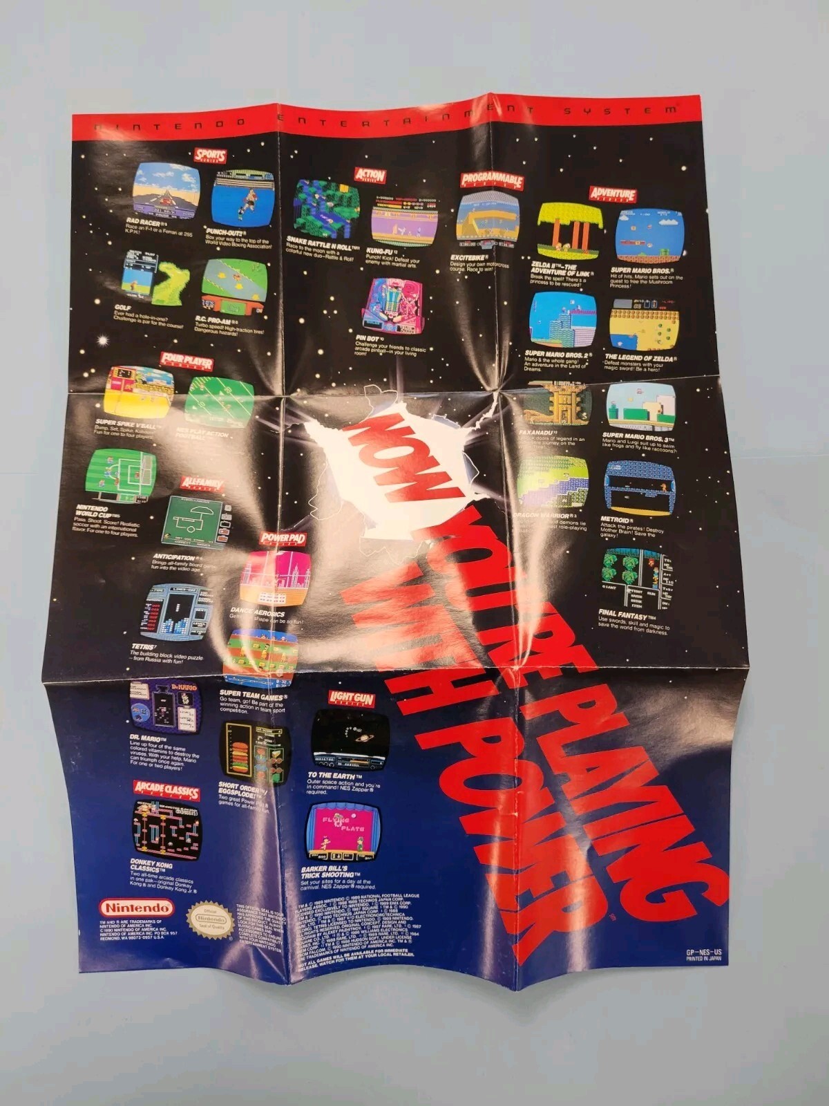 NINTENDO “Now You’re Playing POWER” Game 1990 Promo Fold-Out Insert GP-NES-US