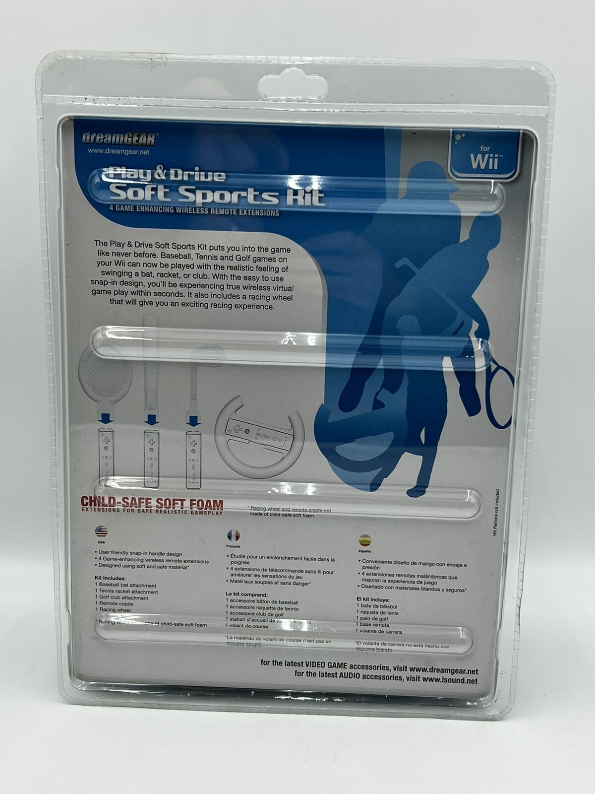 DreamGEAR Play & Drive Soft Sports Kit for Nintendo Wii Bat Racket Club Wheel H8