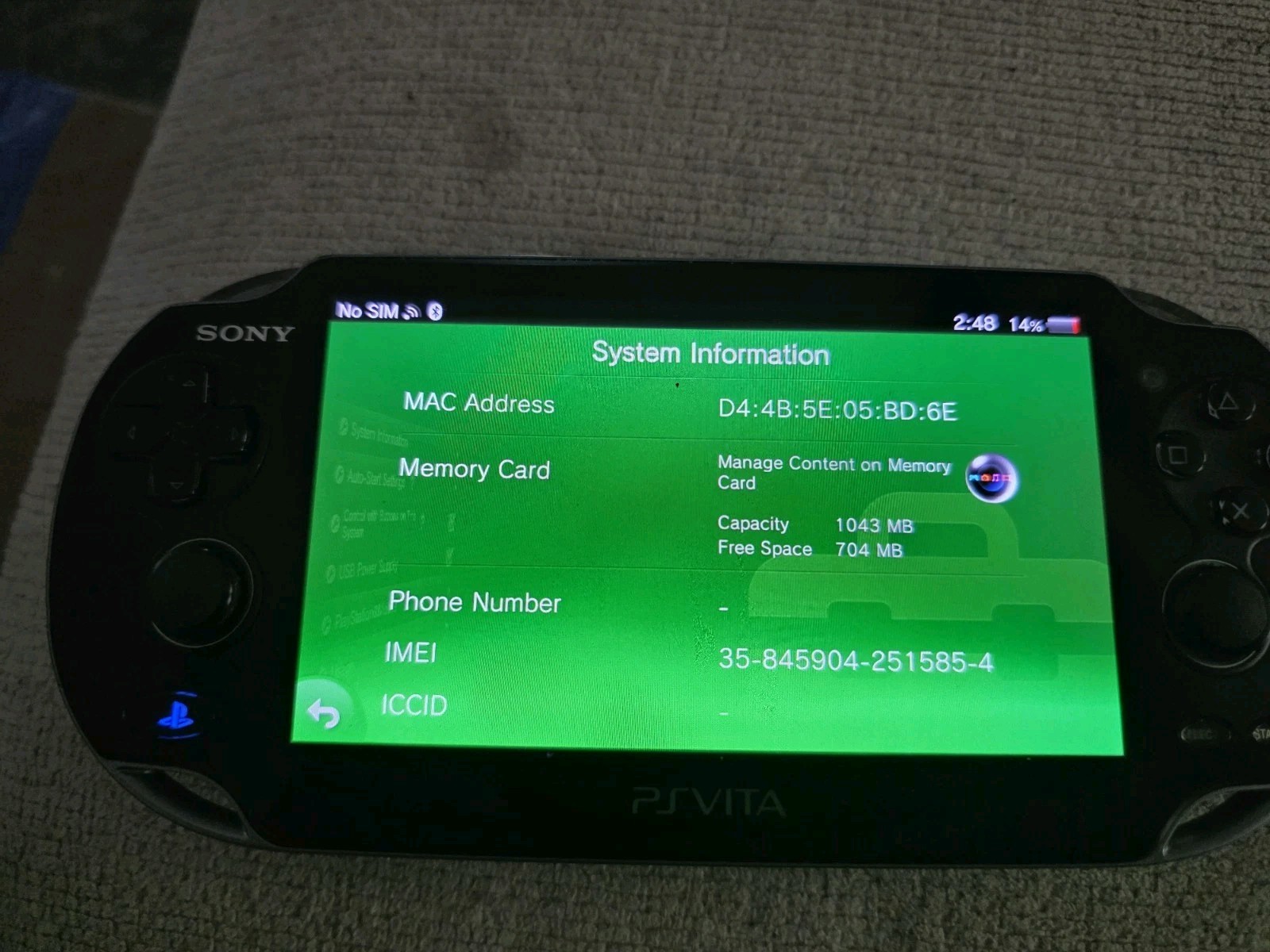Sony Ps Vita PCH-1100 Crystal Black Model Console And Charger TESTED