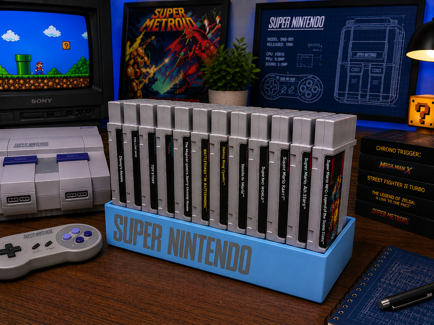 Super Nintendo Game Cartridge Organizer – 12 Game Display Stand