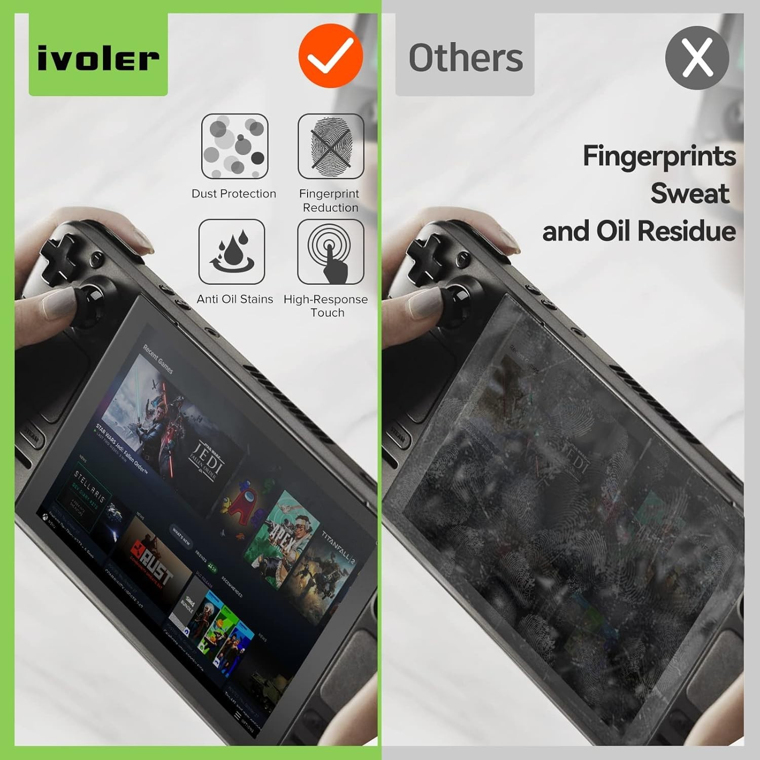 Ultra-Clear Anti-Fingerprint Screen Protector for Steam Deck 7”/7.4” – 2 Pack