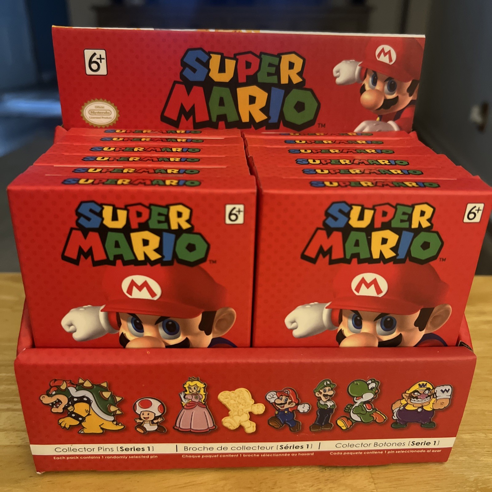 NEW! Nintendo Super Mario Collector Pins Series 1 Pack of 12 Including Display