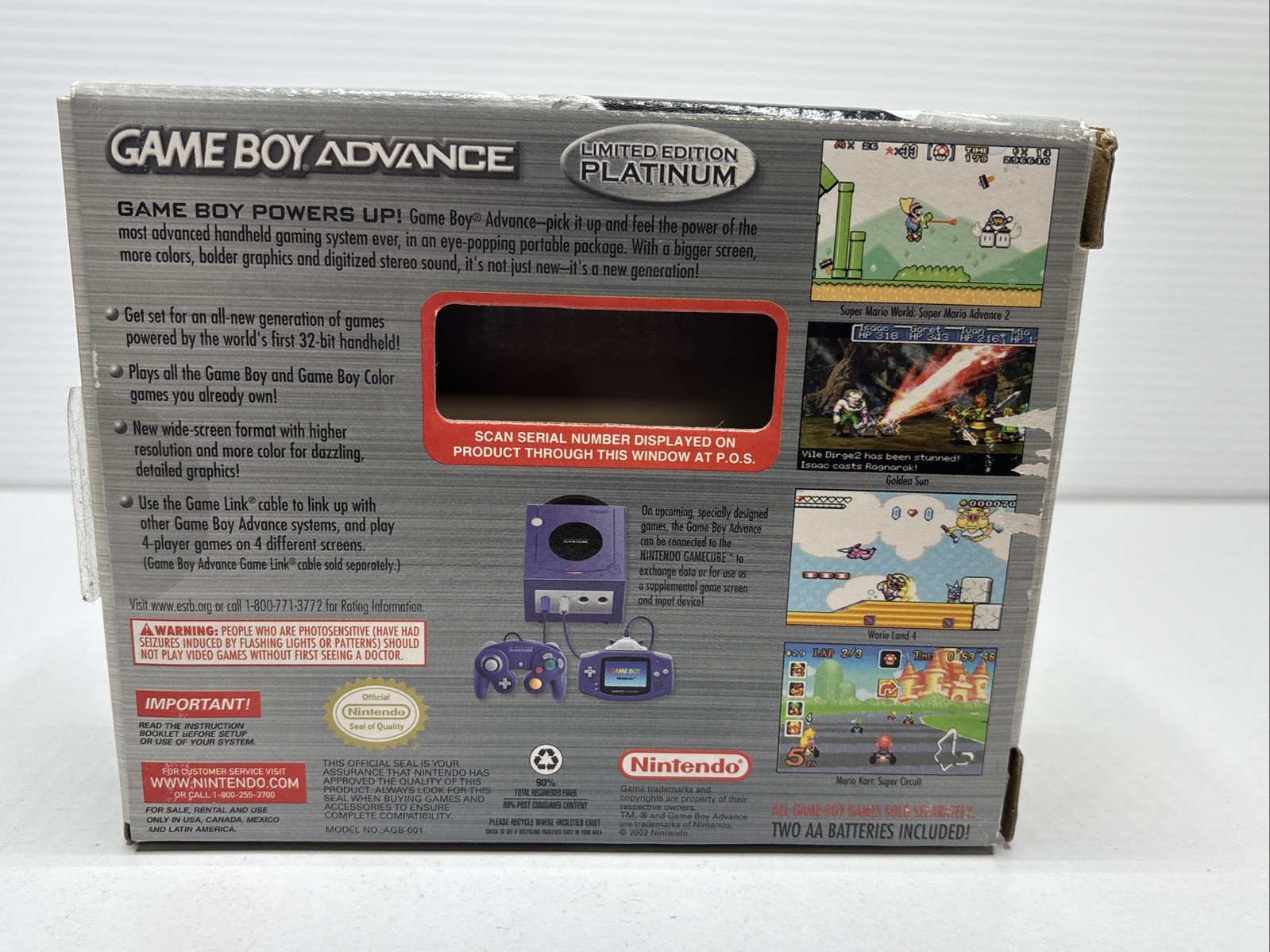 Nintendo Gameboy Advance Platinum Silver Console With Box + Manual GBA CIB