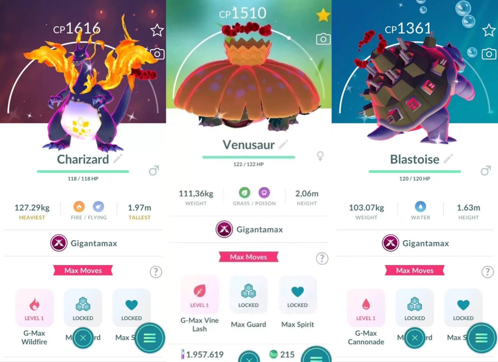 Pokémon Shiny Charizard Blastoise Venusaur GlGANTAMAX – GO Trade 20kStardust