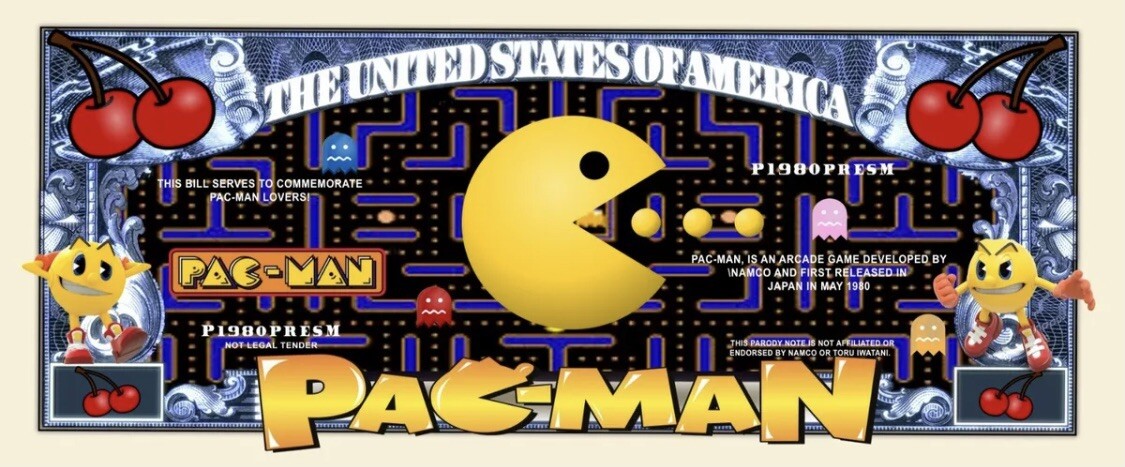 Pack of 5 Pac-Man Arcade Game 1 Million Dollars Collectible Novelty Money