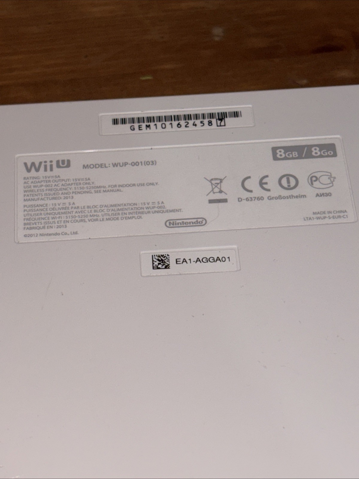 Nintendo Wii U 8gb White PAL WUP-001(03) Console only White Powers On Read
