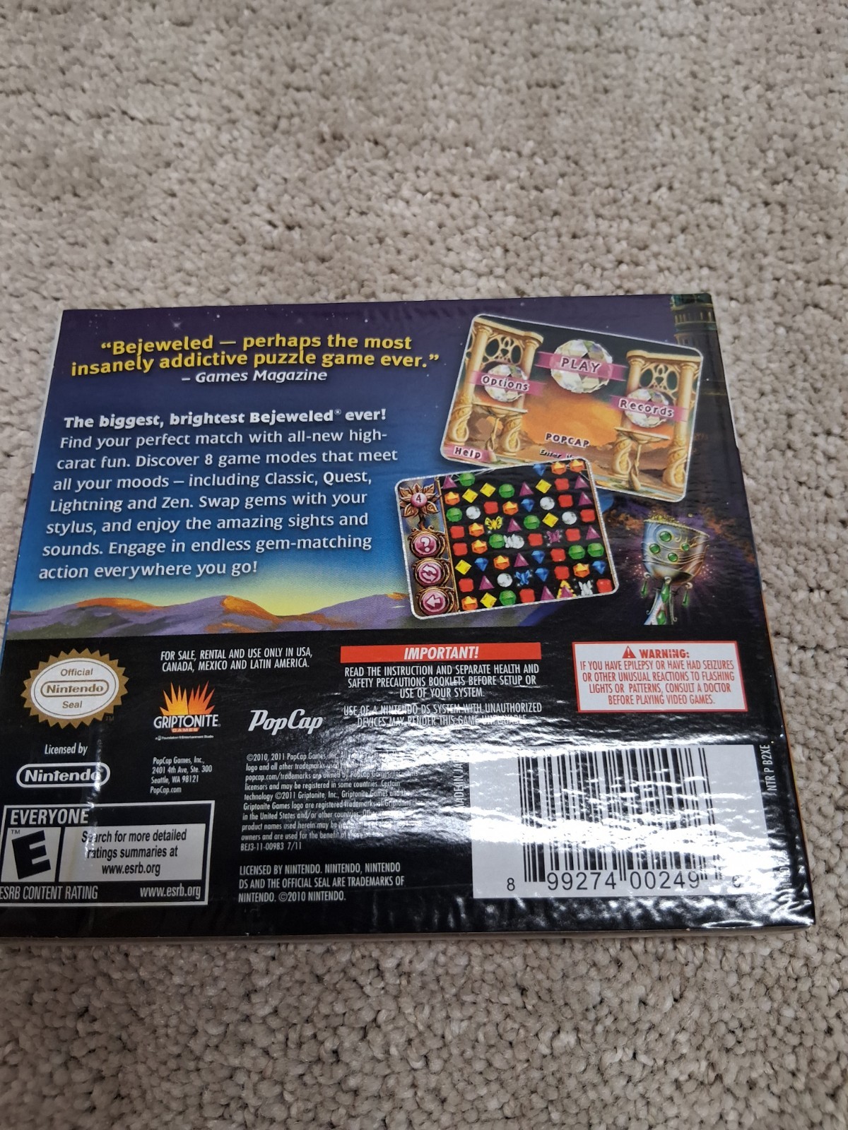Bejeweled 3 Nintendo DS 2011 Brand New Sealed W/ Cover Pop Cap