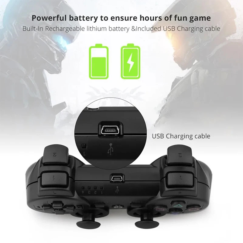 For PS3 Wireless Bluetooth Game Controller With Dual Vibration Six Axis Support