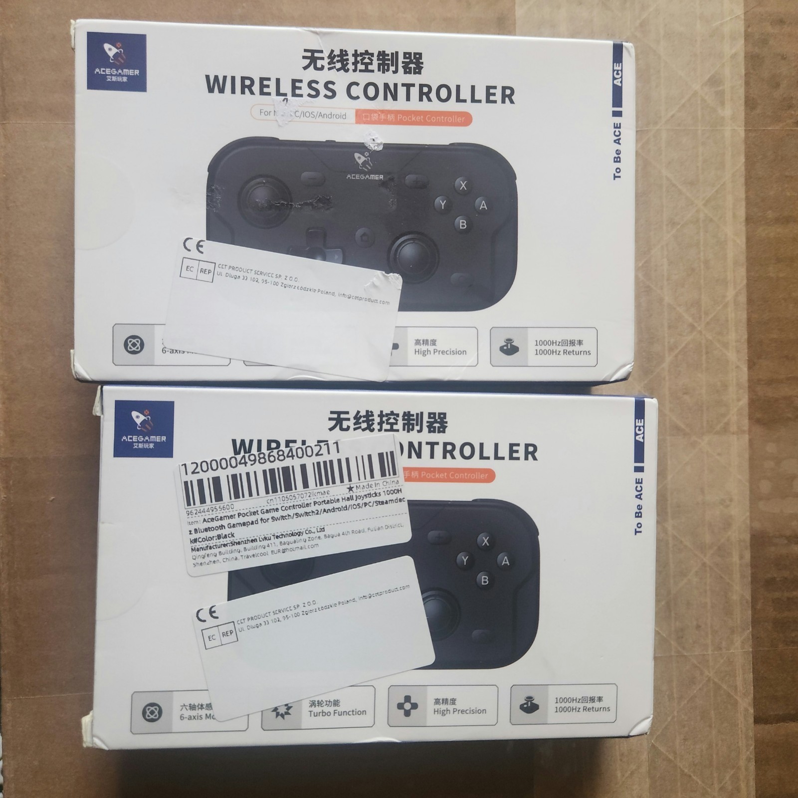 Set of 2 ACEGAMER Wireless Controller for Switch PC iOS Android Pocket – Black