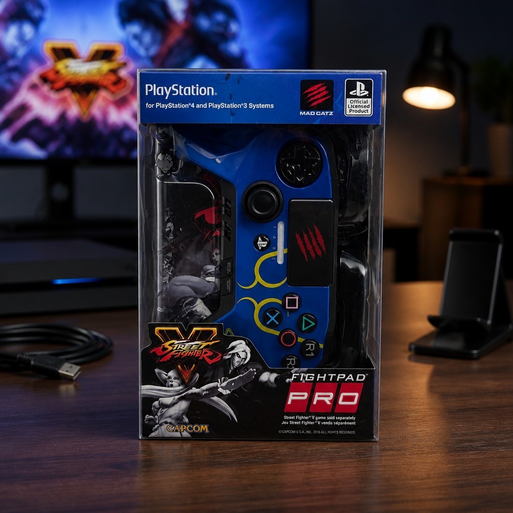 Mad Catz Playstation Street Fighter V Fight Pad PRO PS3 PS4 Controller Blue *NEW