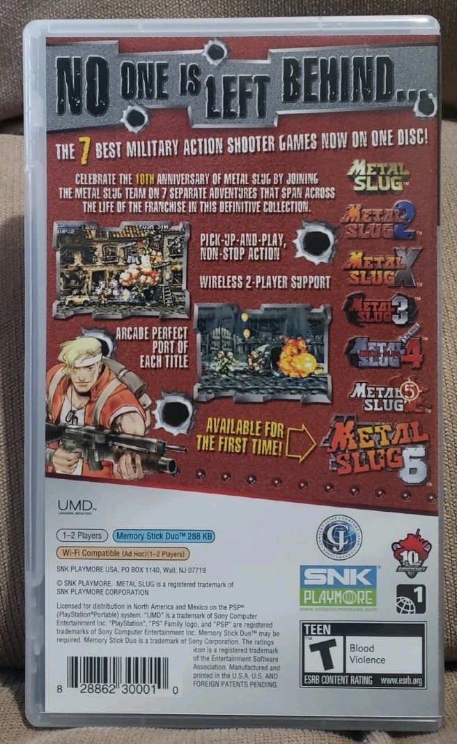 Metal Slug Anthology (Sony PSP, 2007) Authentic Case, Artwork & Manual ONLY