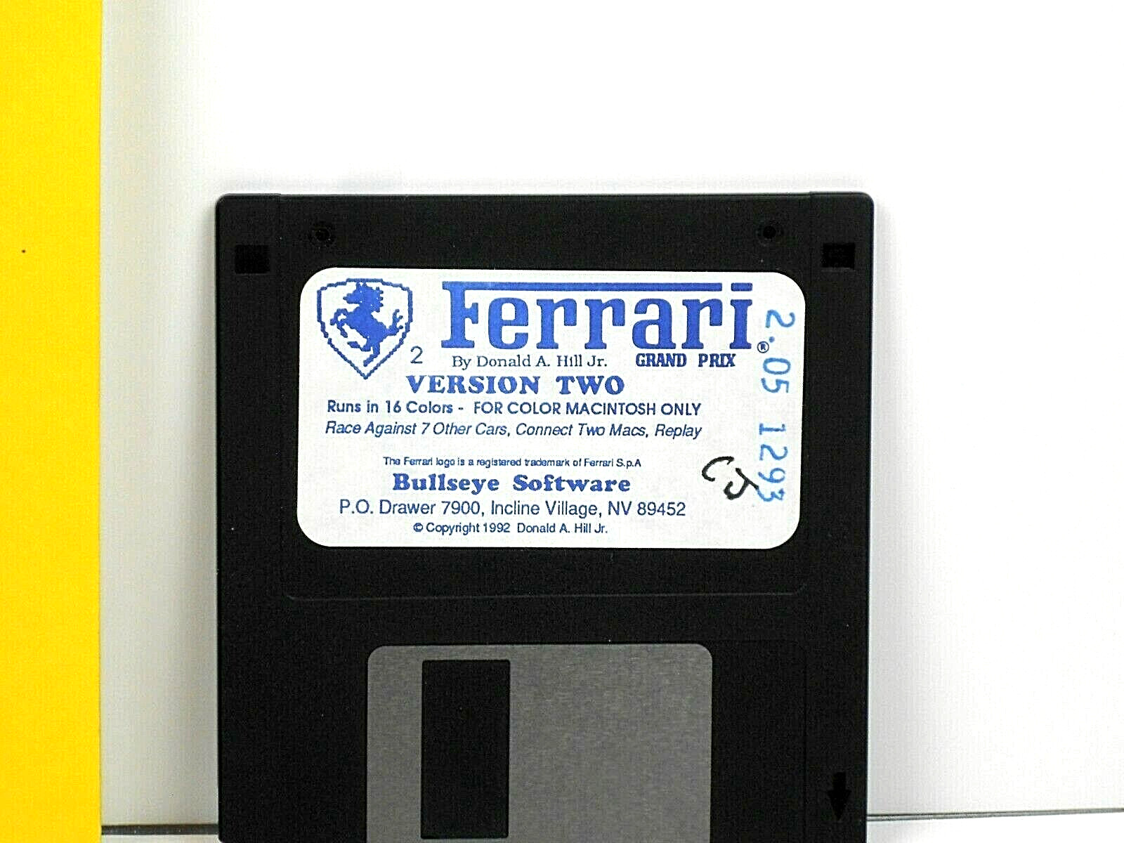 Apple Macintosh Color Ferrari Gran Prix Version 2 Disc/Manual RARE 1992 Bullseye