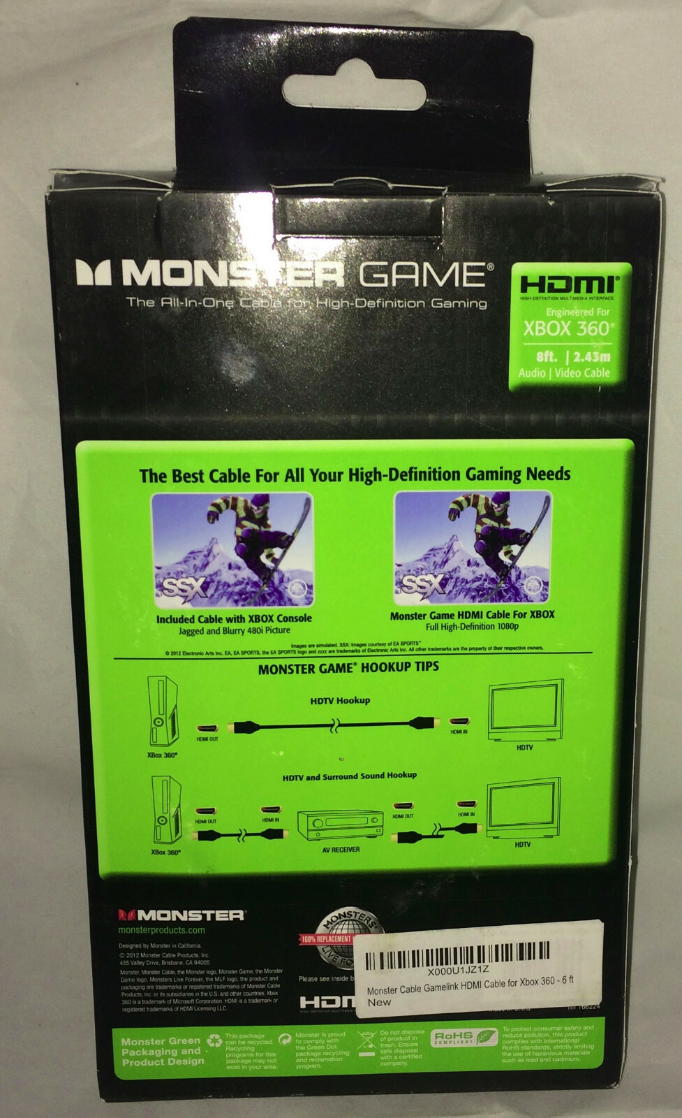 🎁 Monster Cable Game HDMI Xbox 360 LCD LED TV 8ft/2.4m 1080p HD Video Gaming 🎁