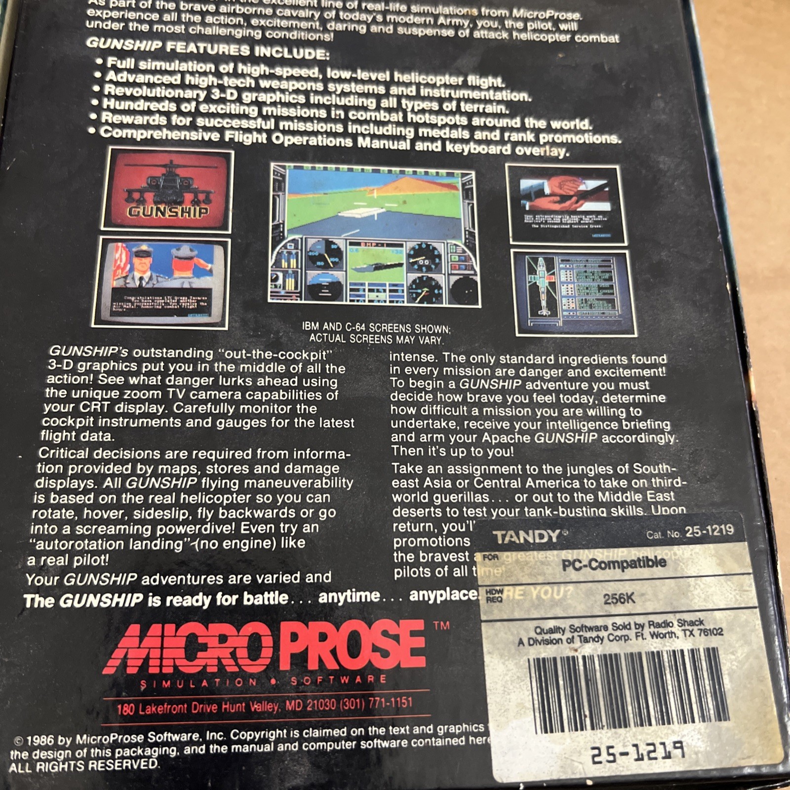 Gunship Microprose IBM PC/XT/AT Big Box – Complete in Box see photos