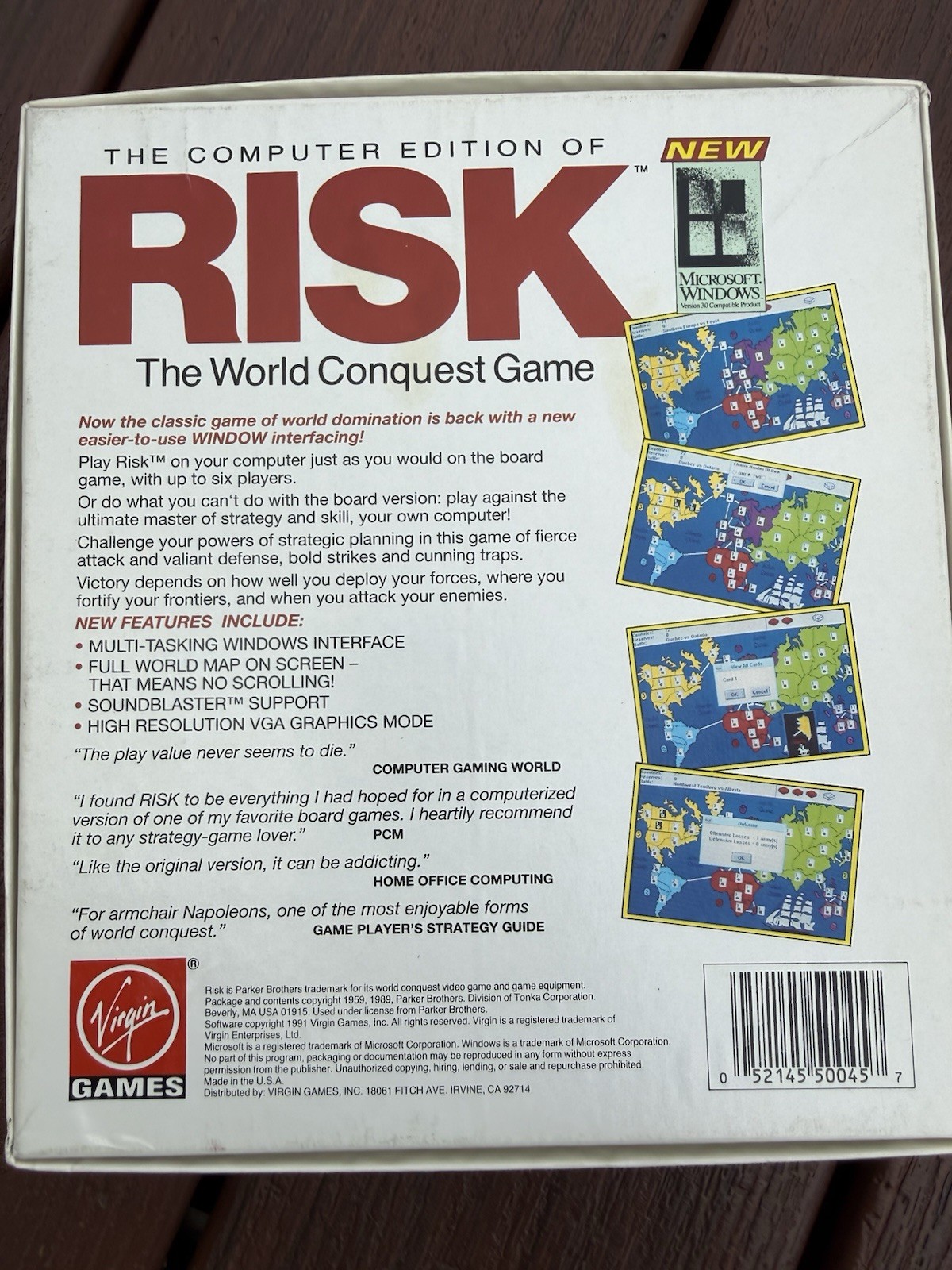 The Computer Edition of Risk PC Big Box Game Vintage 1991 Virgin 3.5 5.25 Floppy