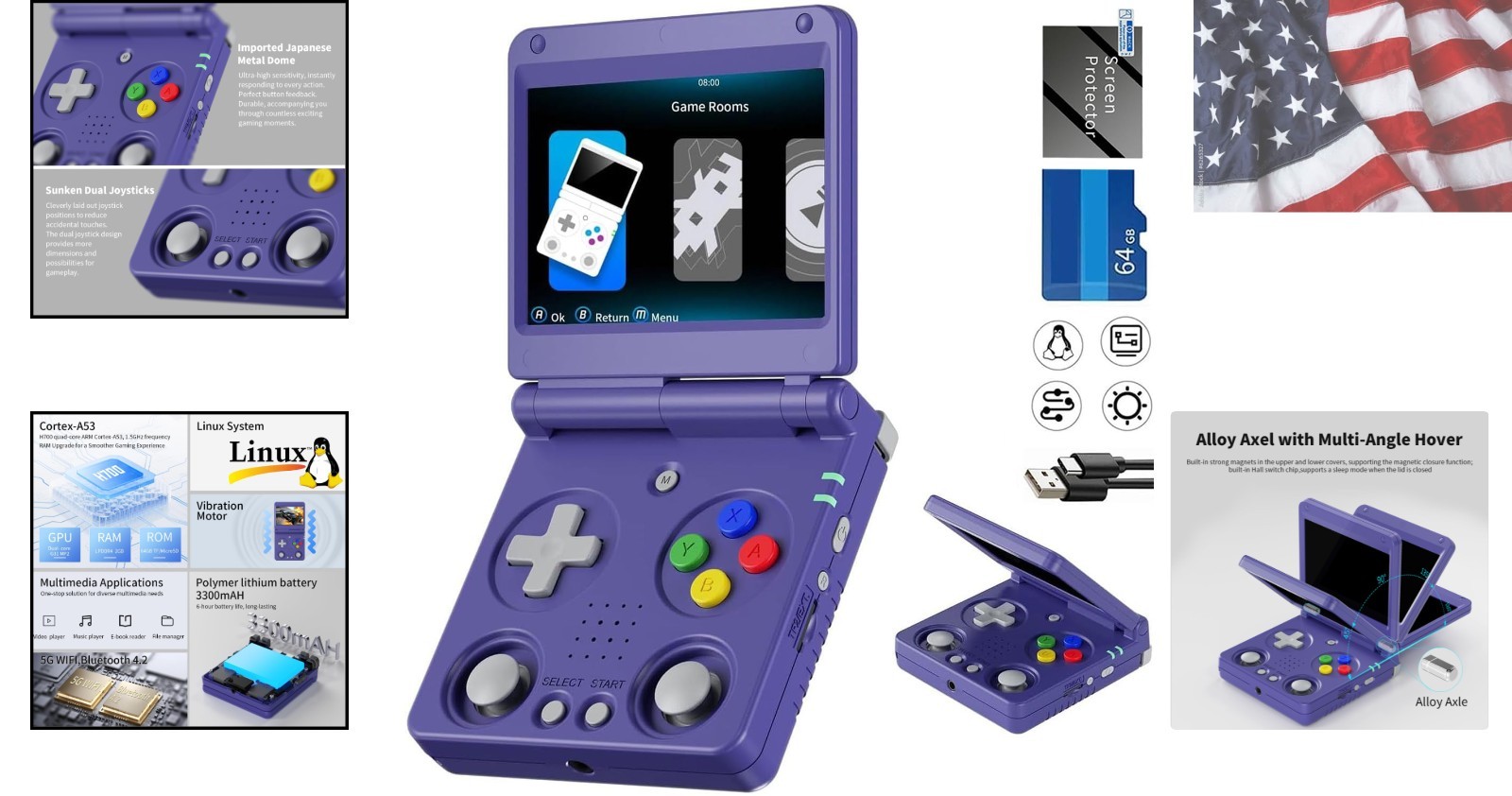 Flip Retro Handheld Game Console Retro Gaming Console with 64G Preloaded 5532…