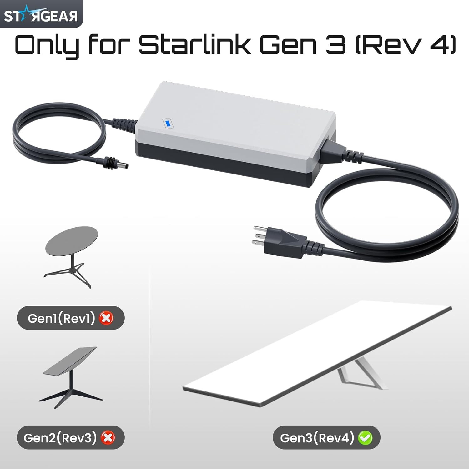 Starlink Gen 3 195W AC Power Adapter & Supply Cable for Reliable Connectivity