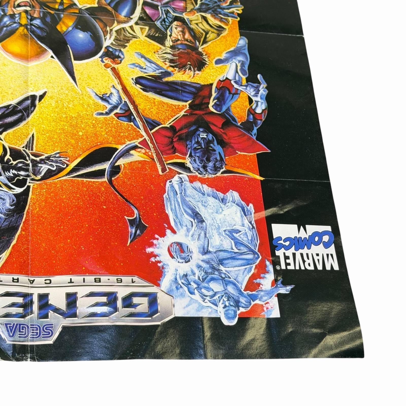 Vintage 90’s Marvel X-Men Sega Genesis 1993 Rare 17”x21” Folded Promo POSTER