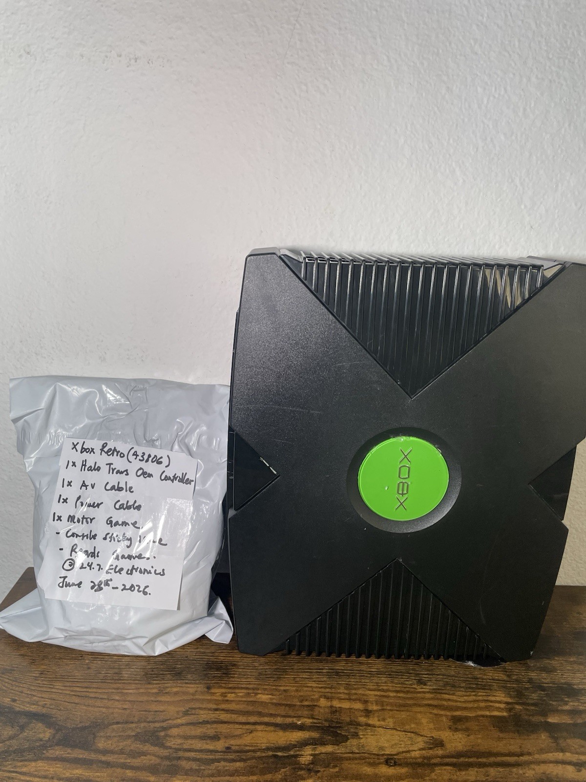 Xbox Original Console Microsoft Black w/ Green Controller AV Power READ TESTED