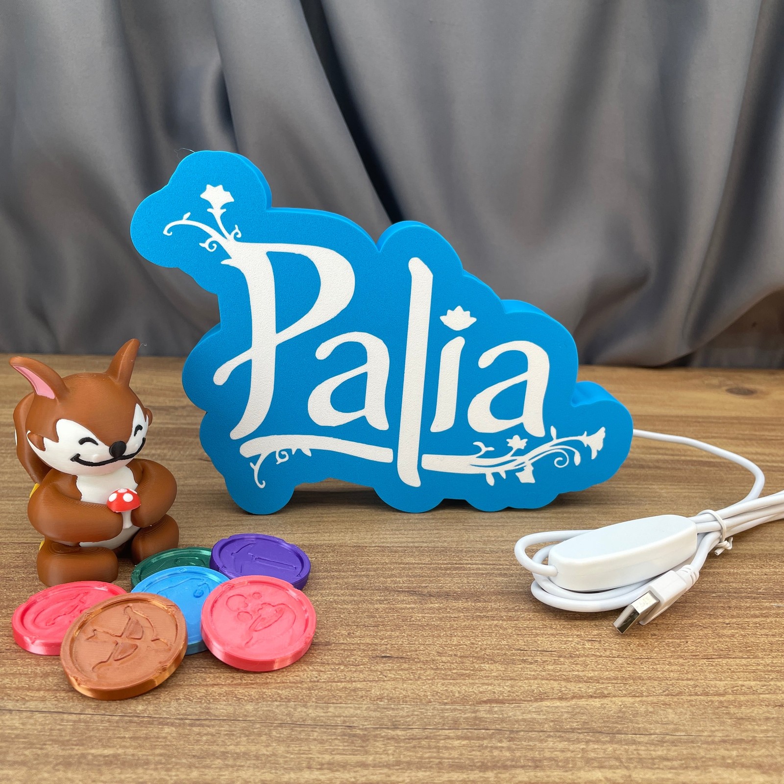 Palia LED Light Box Logo Sign Gaming Decor Blue White USB Desk Lamp Glowing 20cm