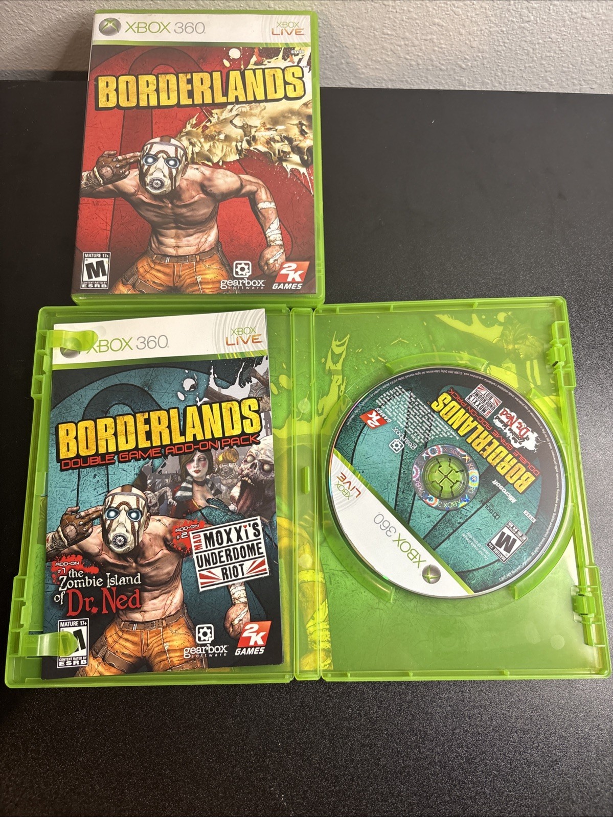Borderlands + Double Game Add-On Pack Xbox 360 CIB Tested Dr Ned Moxxi Bundle