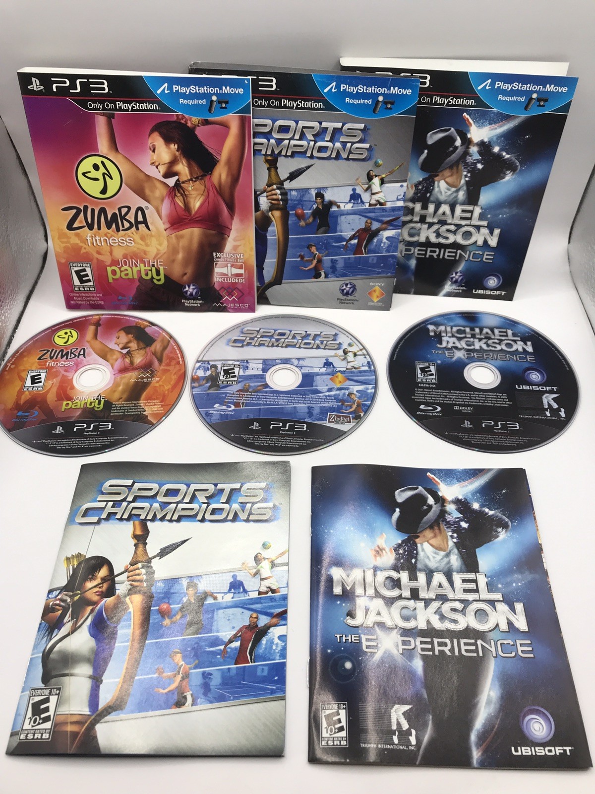 Lot Of 3 Ps3 Games NO CASES,Michael Jackson Ps3, Zumba Ps3, Sports Champions Ps3