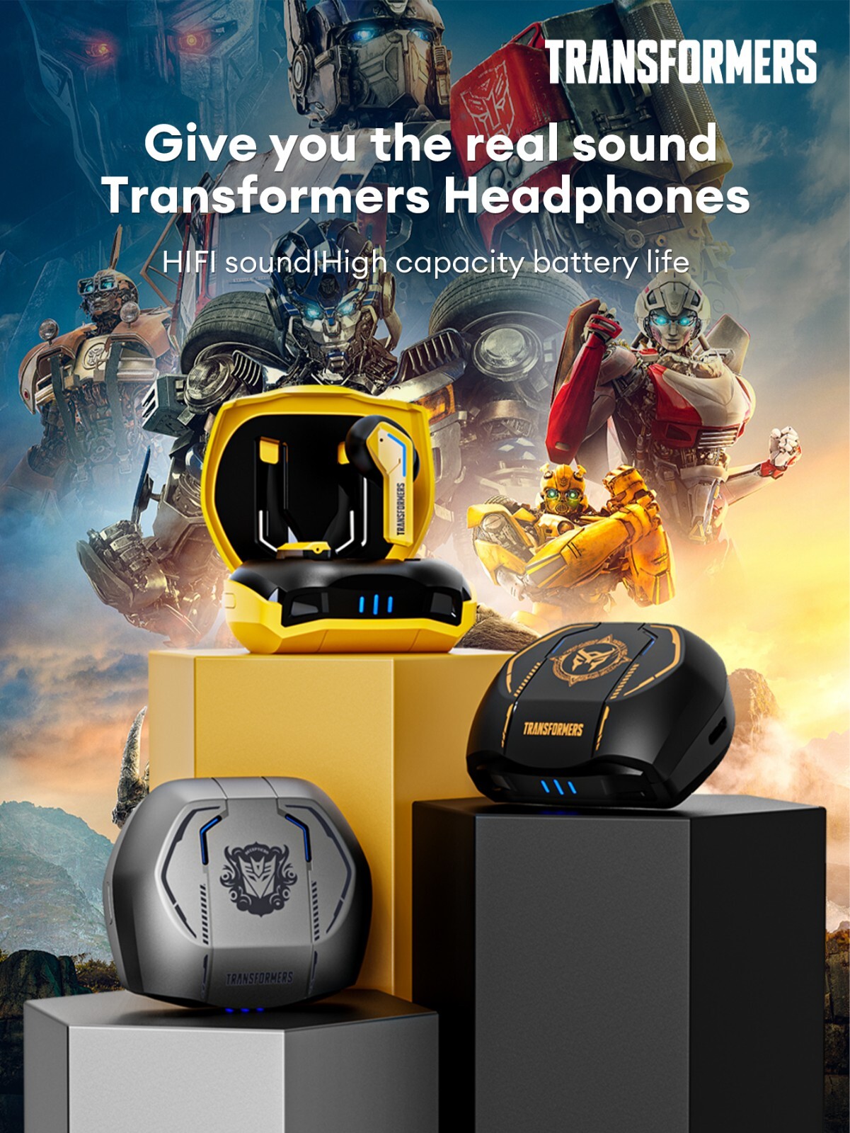 TRANSFORMERS Bumblebee Yellow BT TWS 5.3 Low Latency Noise Reduction HiFi Stereo