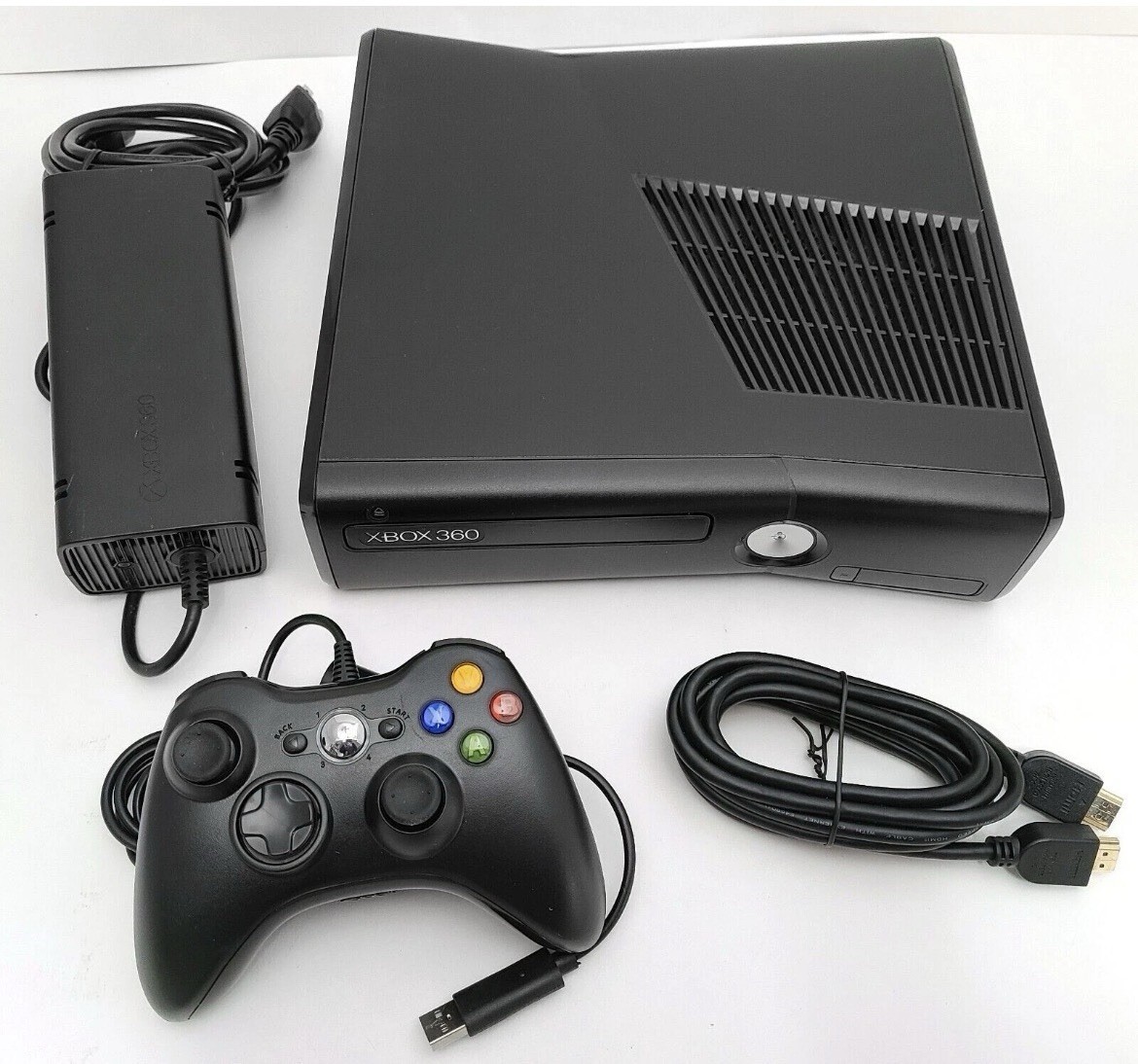 Microsoft Xbox 360 E 4GB Black Console Bundle, Wired Controller, Power Supply