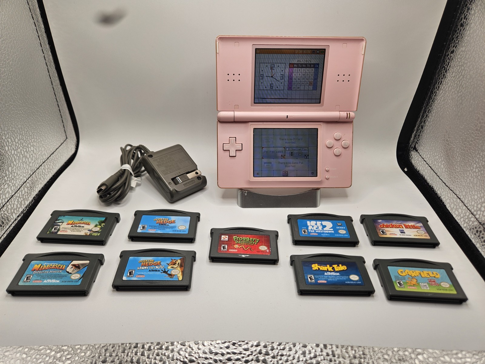 Nintendo DS Lite Pink Console W/ Charger & 9 GBA Games *Tested Pls Read