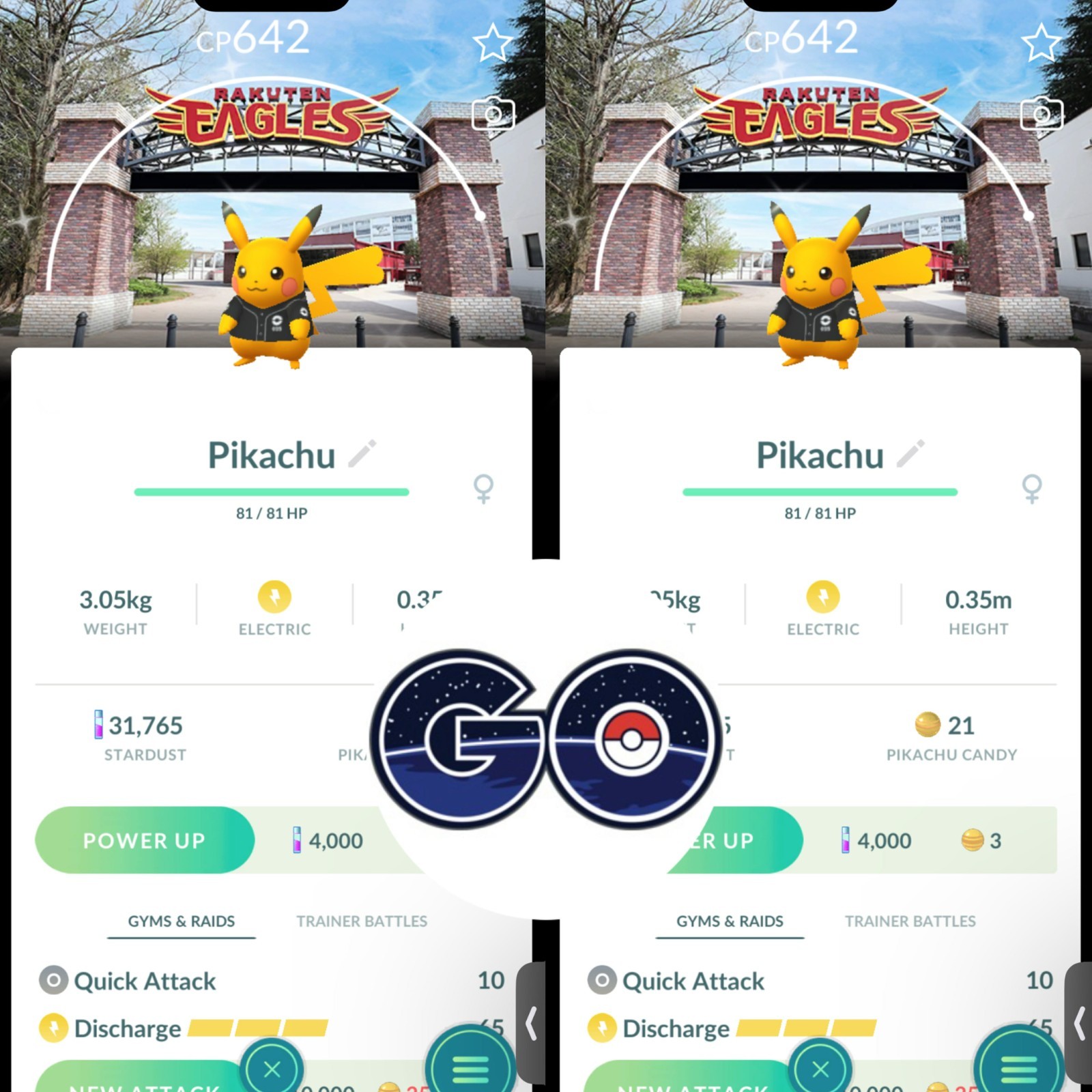 Pokémon Go- Shiny Pikachu Wearing Baseball Rakuten Mobile Park Miyagi Background