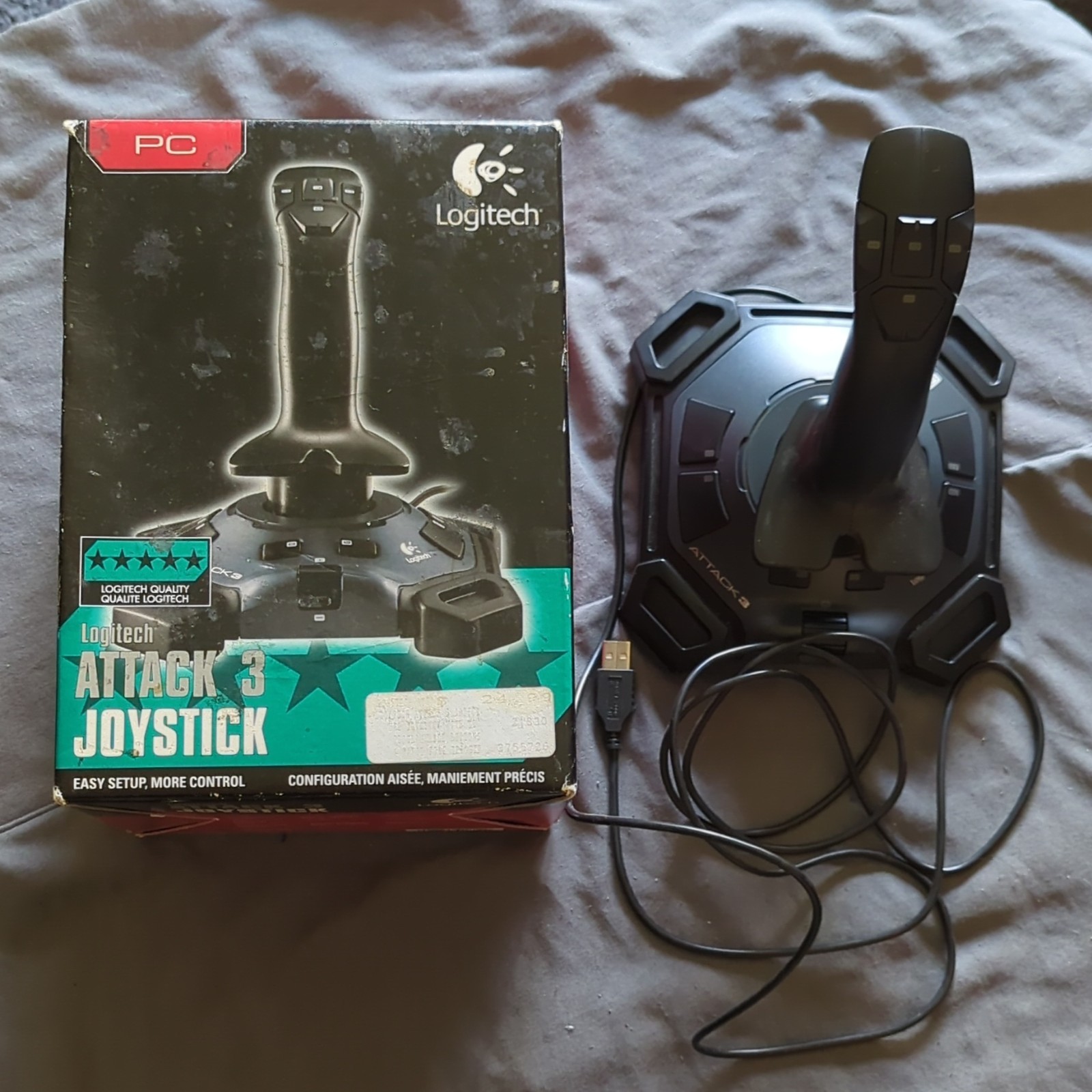 Logitech Attack 3 USB Wired Joystick for PC, Black Ergonomic Controller 5ft