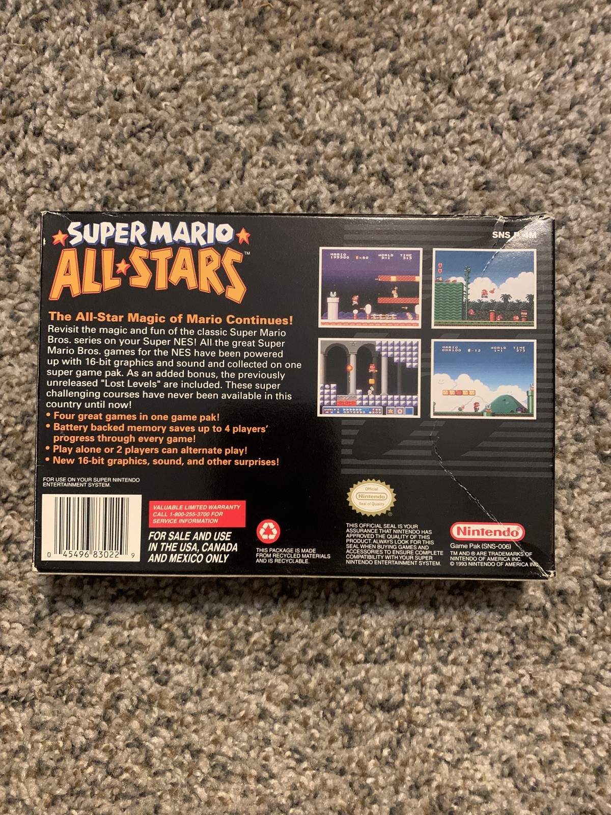 Super Mario All Stars (SNES 1993) CIB Box Game Manual Authentic Very Good Cond!