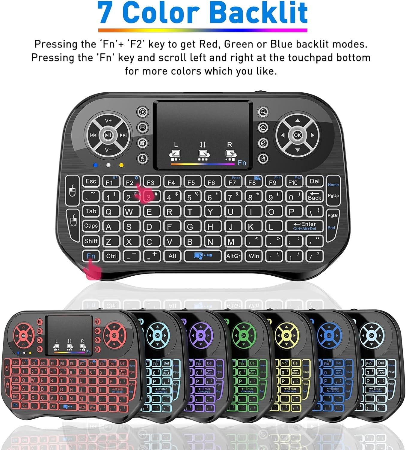 Mini Wireless Keyboard with Touchpad Mouse Combo, 7 Colors RGB Multicolor