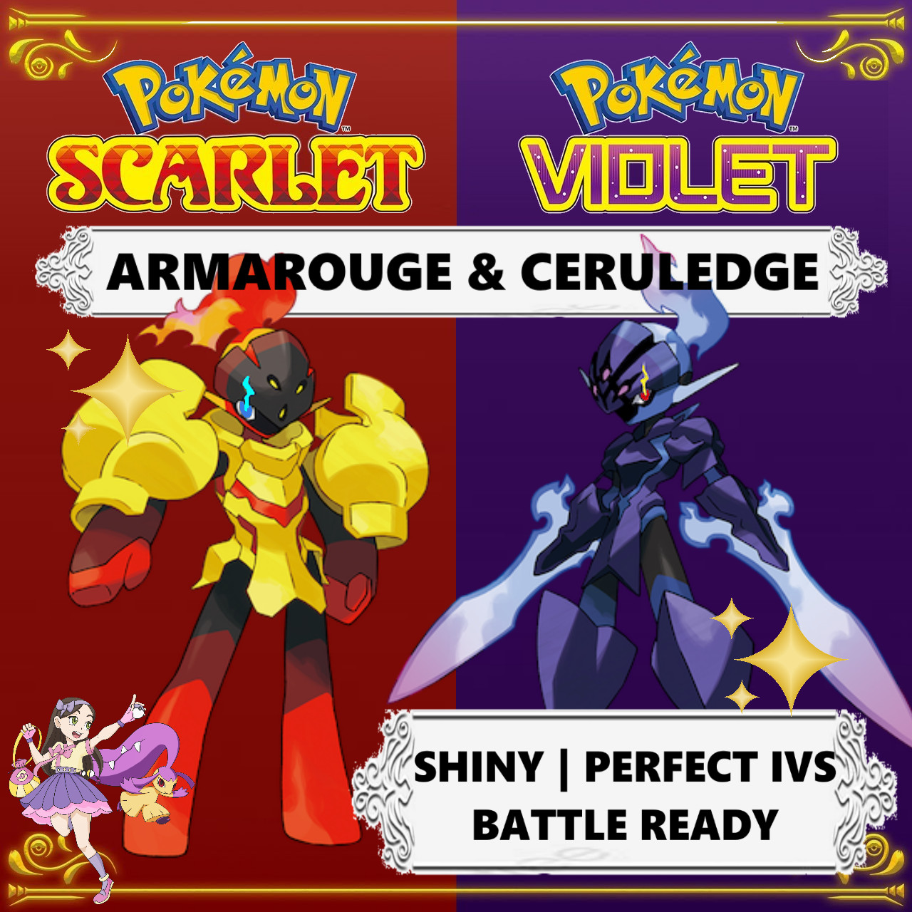 Pokemon Scarlet Violet 6IV Shiny Armarouge & Ceruledge BATTLE READY