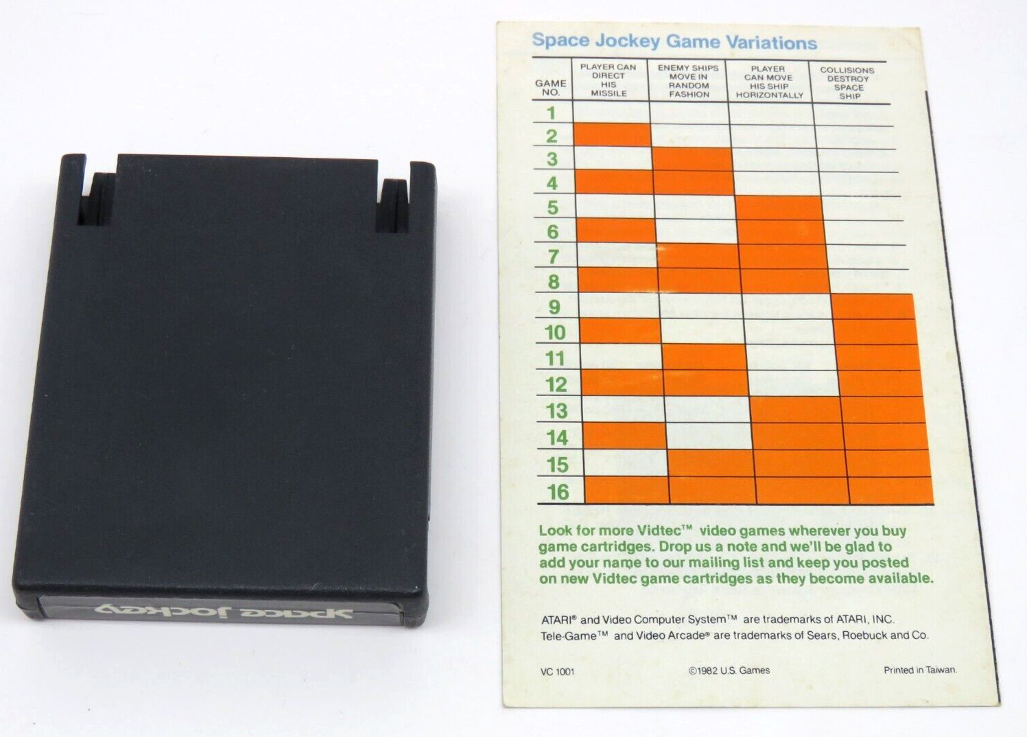 Space Jockey (Atari 2600, 1982) By Vidtec (Cartridge & Manual) NTSC