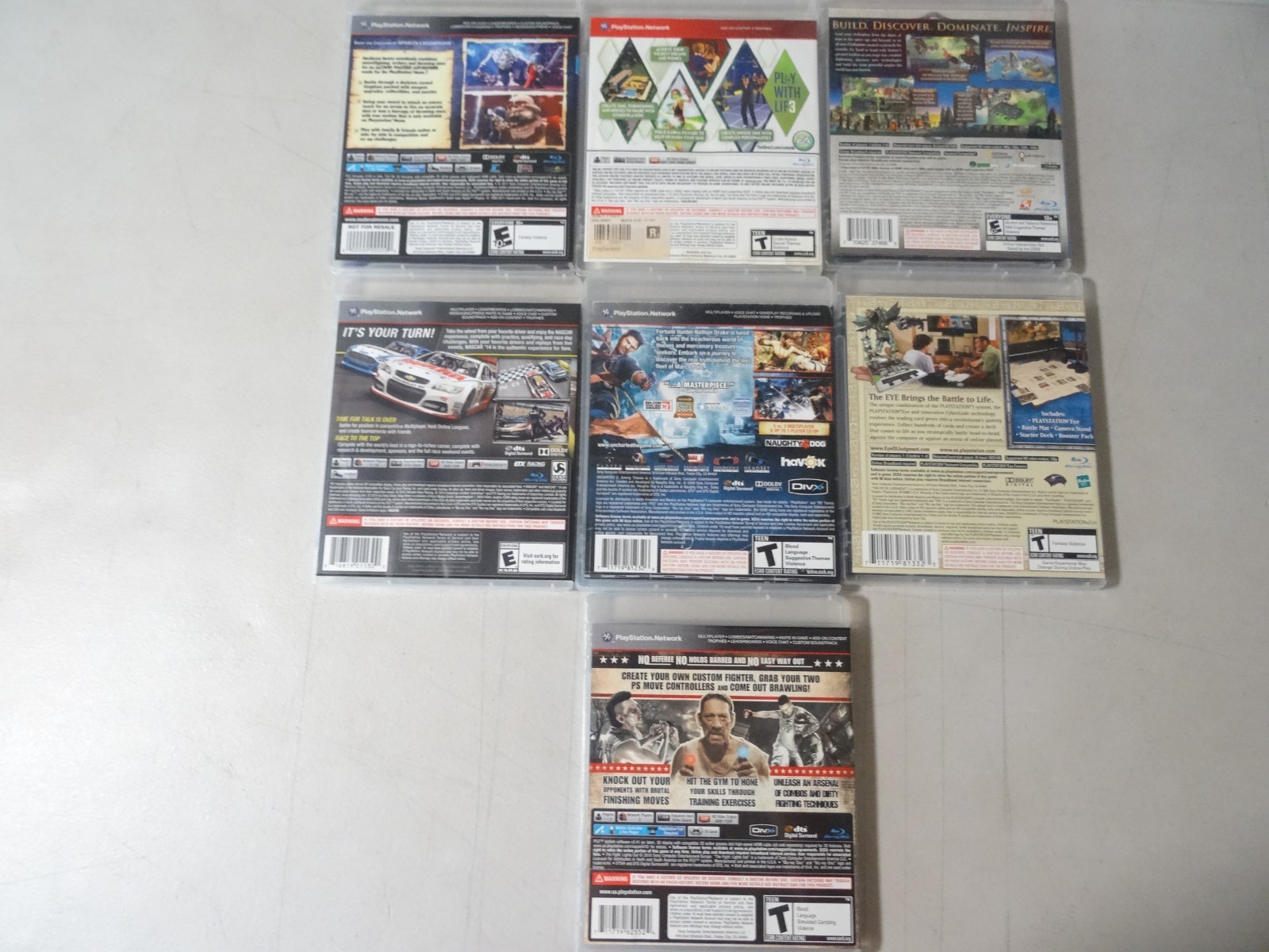 LOT OF 7 – SIMS Uncharted 2 NASCAR 14 THE FIGHT MEDIEVAL PlayStation 3 PS3 CIB