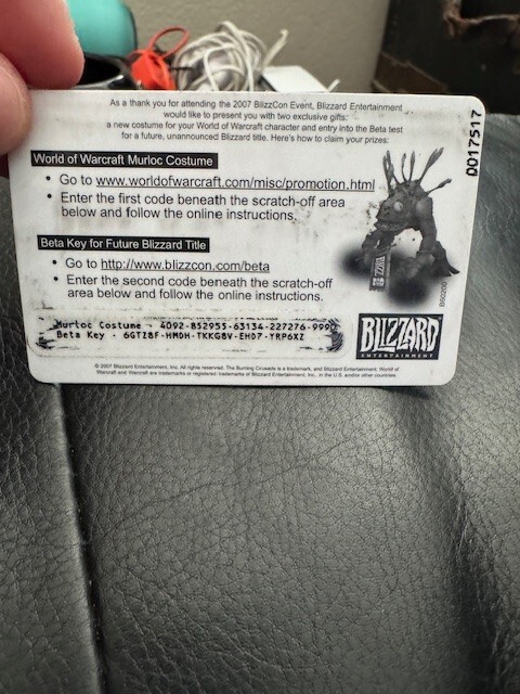 Murloc Costume 2007 BlizzCon Loot Card **USED**