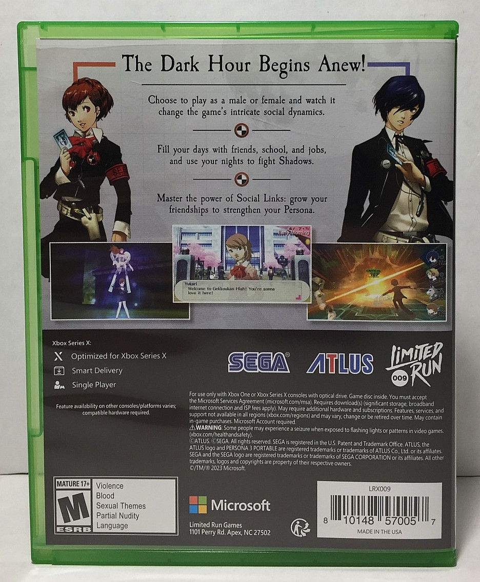 PERSONA 3 PORTABLE Xbox One SERIES X Limited Run Games #009 – OPEN Unplayed MINT