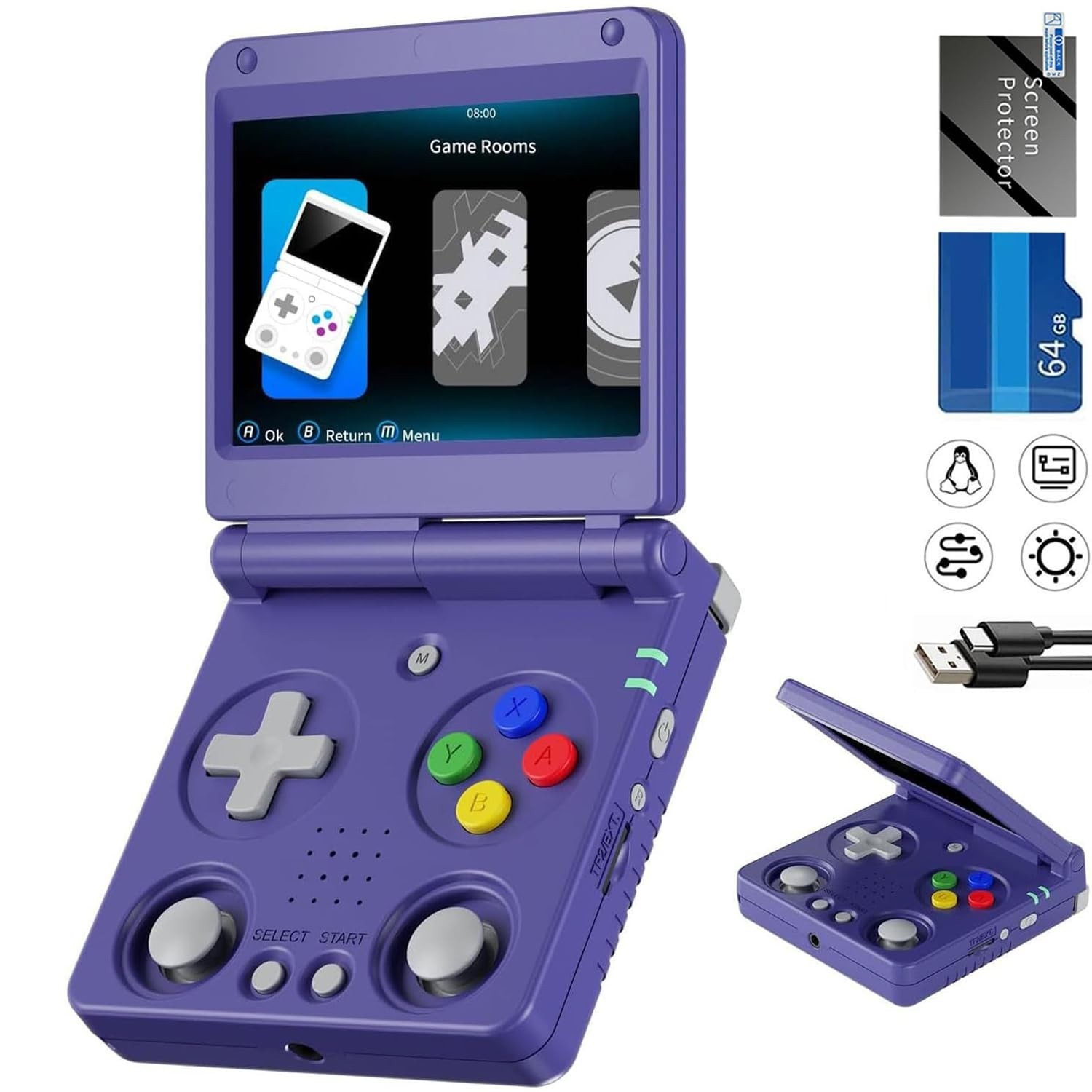 Compact Retro Handheld Game System – 64GB Memory & 3300mAh Lithium Battery Power