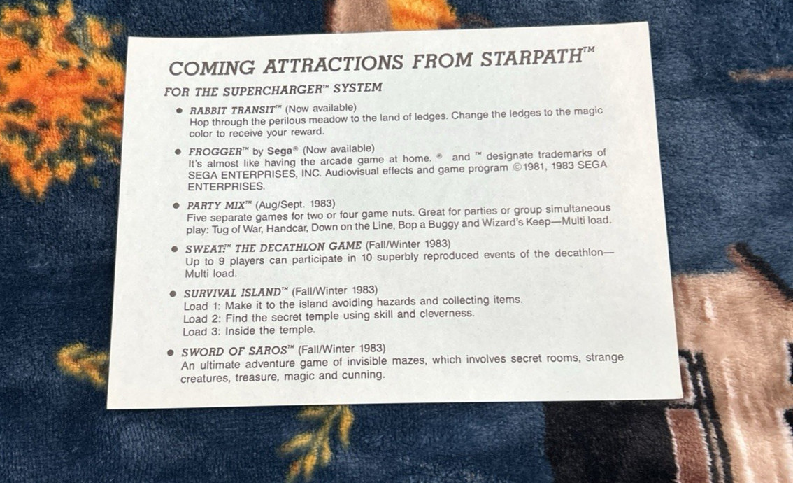 1983 Starpath Supercharger Coming Attractions Promo Insert Flyer Atari 2600 RARE