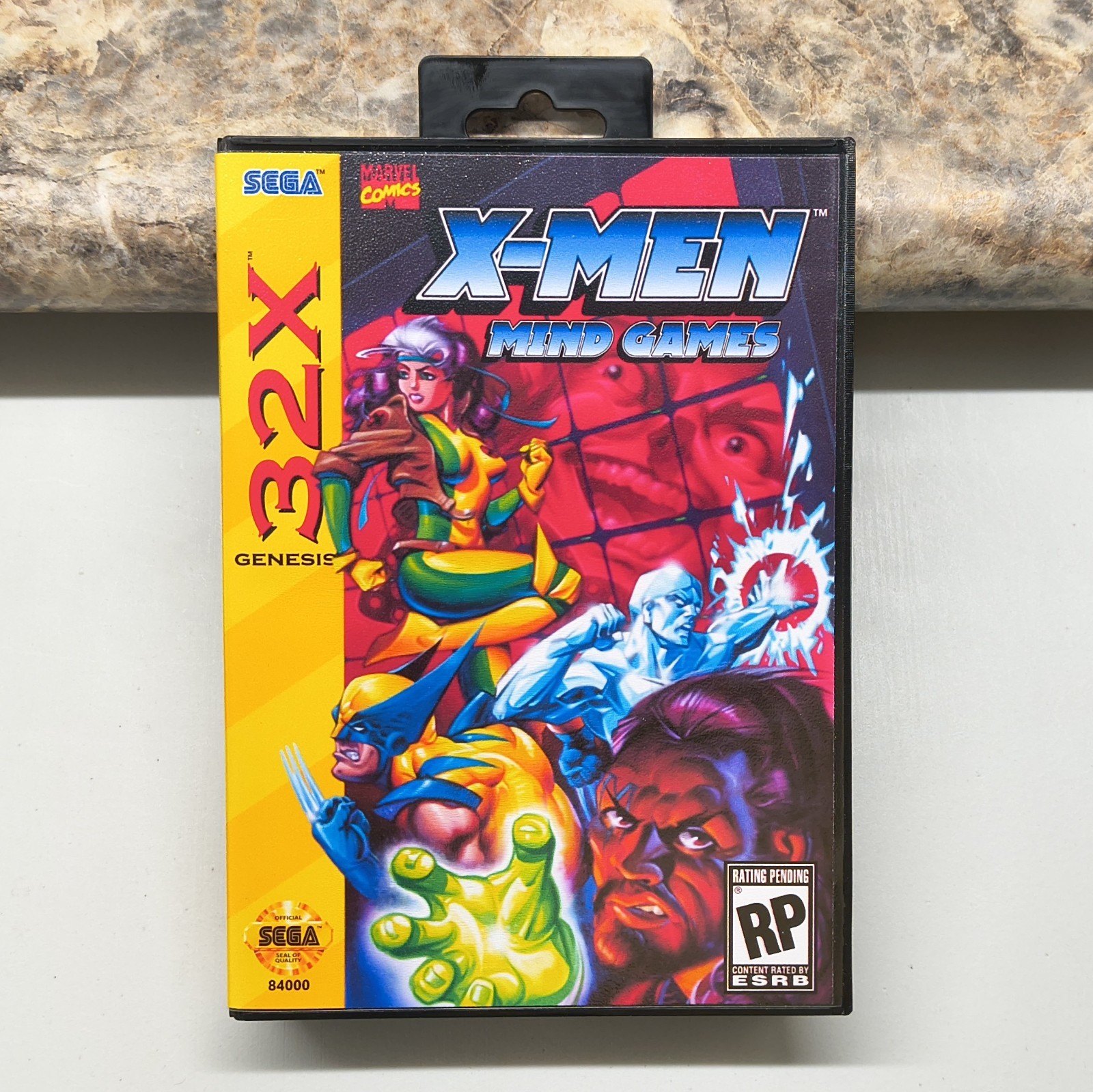 X-MEN: Mind Games prototype cartridge for Sega 32X with case & cover art.