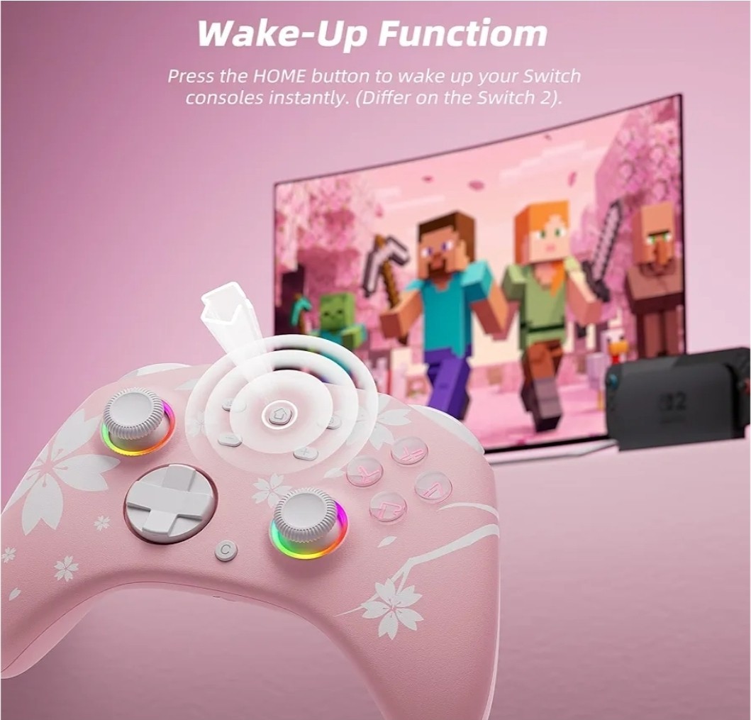 Controller Switch/Switch 2, Windows iOS Android Steam/Steam Deck,Pink Bluetooth