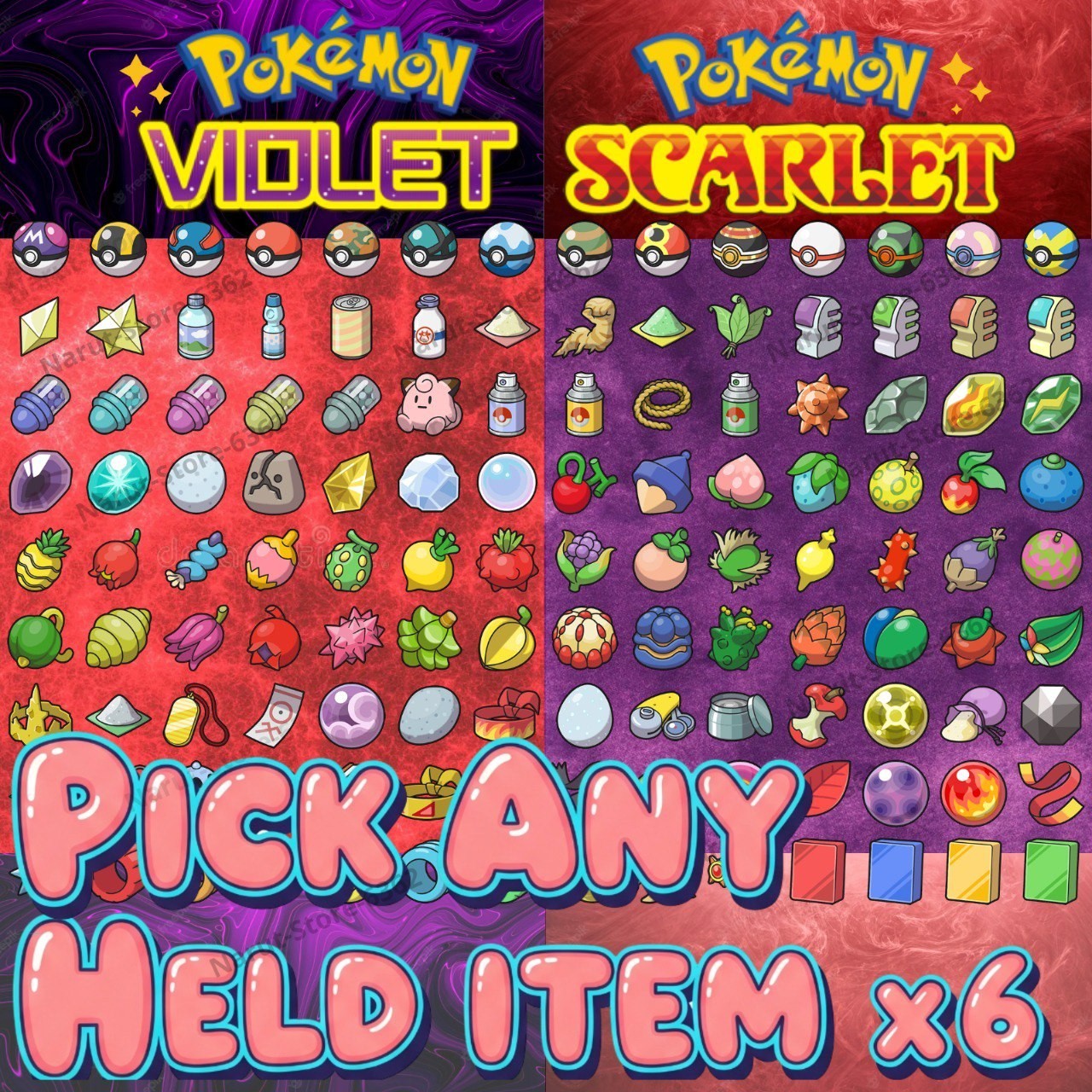 Pick Any Held Item x6 Pokemon Scarlet & Violet✨Gold cap🔥Masterball🔥Ability✨TM