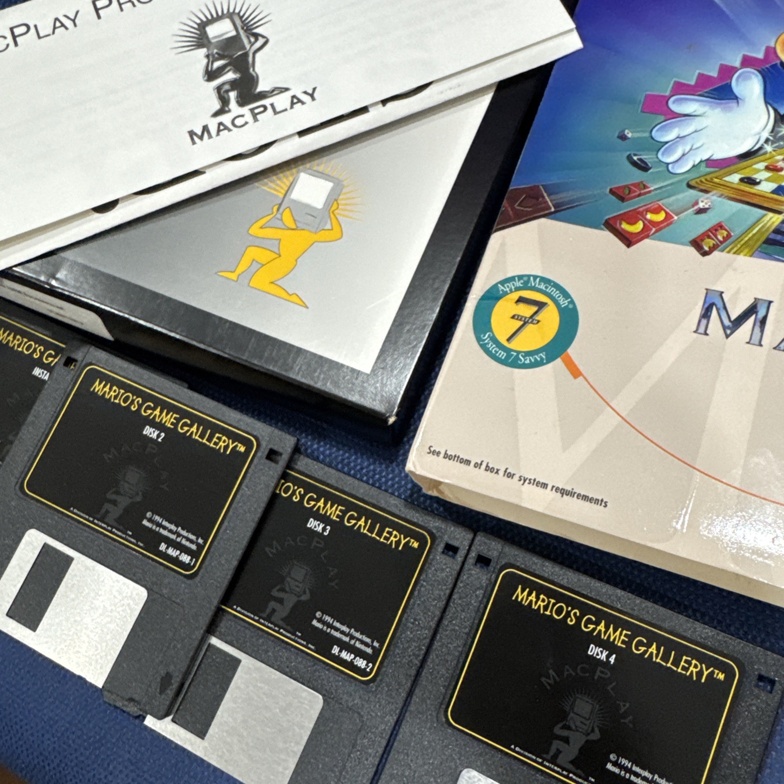 Mario’s Game Gallery Apple Macintosh Mac 1994 MacPlay Disks CIB Clean Big Box PC