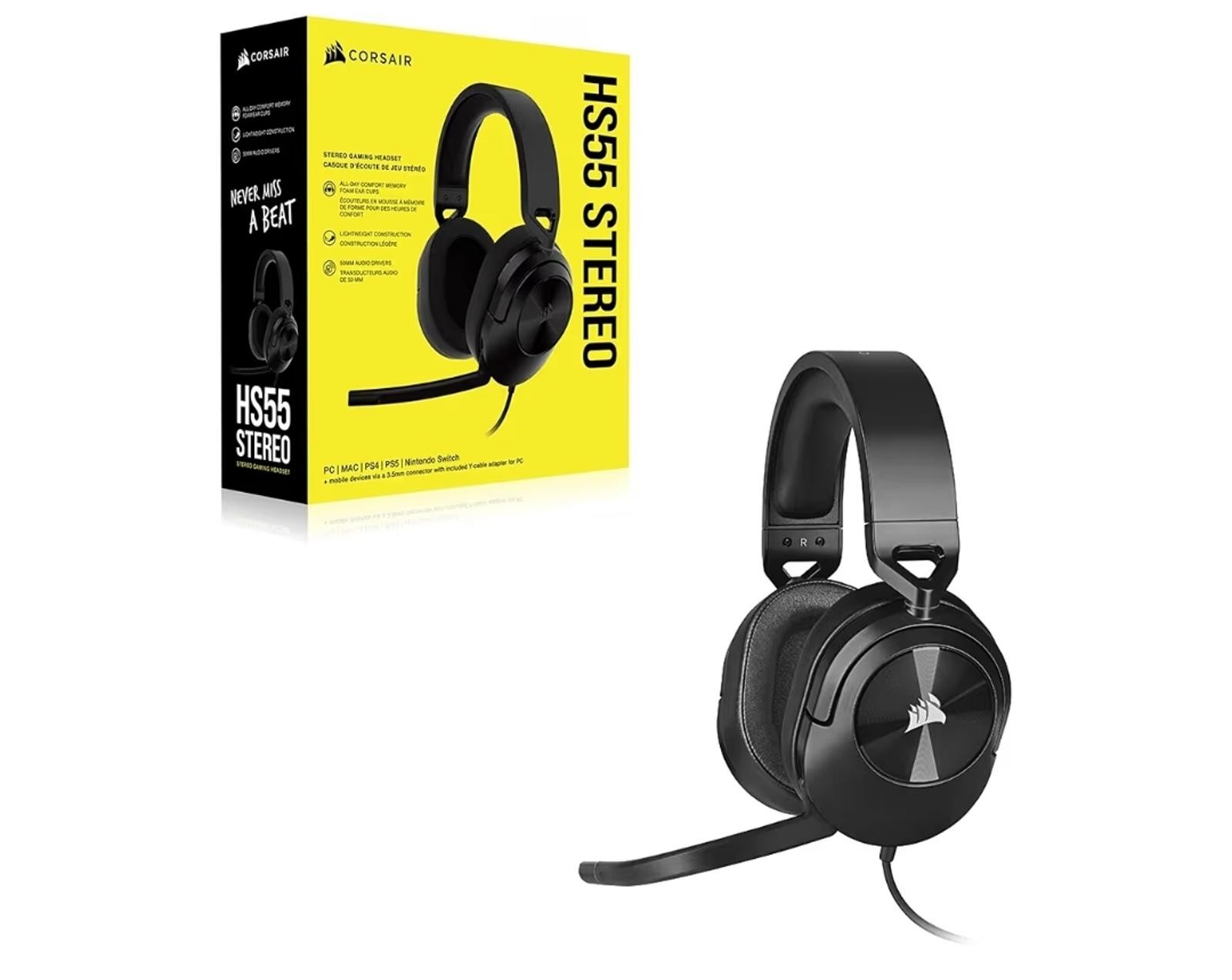Corsair HS55 Stereo Wired Gaming Headset 3.5mm PC PS5 Xbox Switch Black New