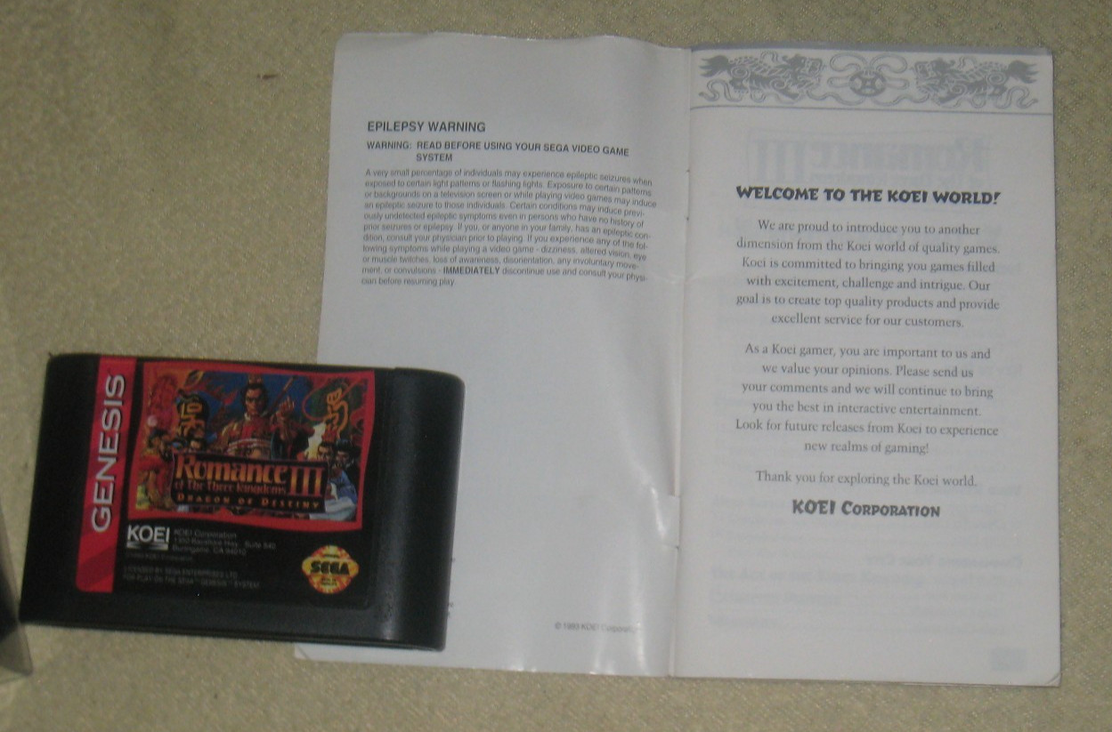 Romance III: Dragon Complete (No Map) for Sega Genesis. Authentic. Clean/Test.