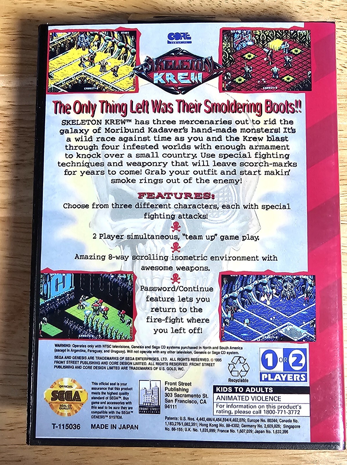 SKELETON KREW – 16 Bit MD Game, Case, Manual For Sega Mega Drive Genesis
